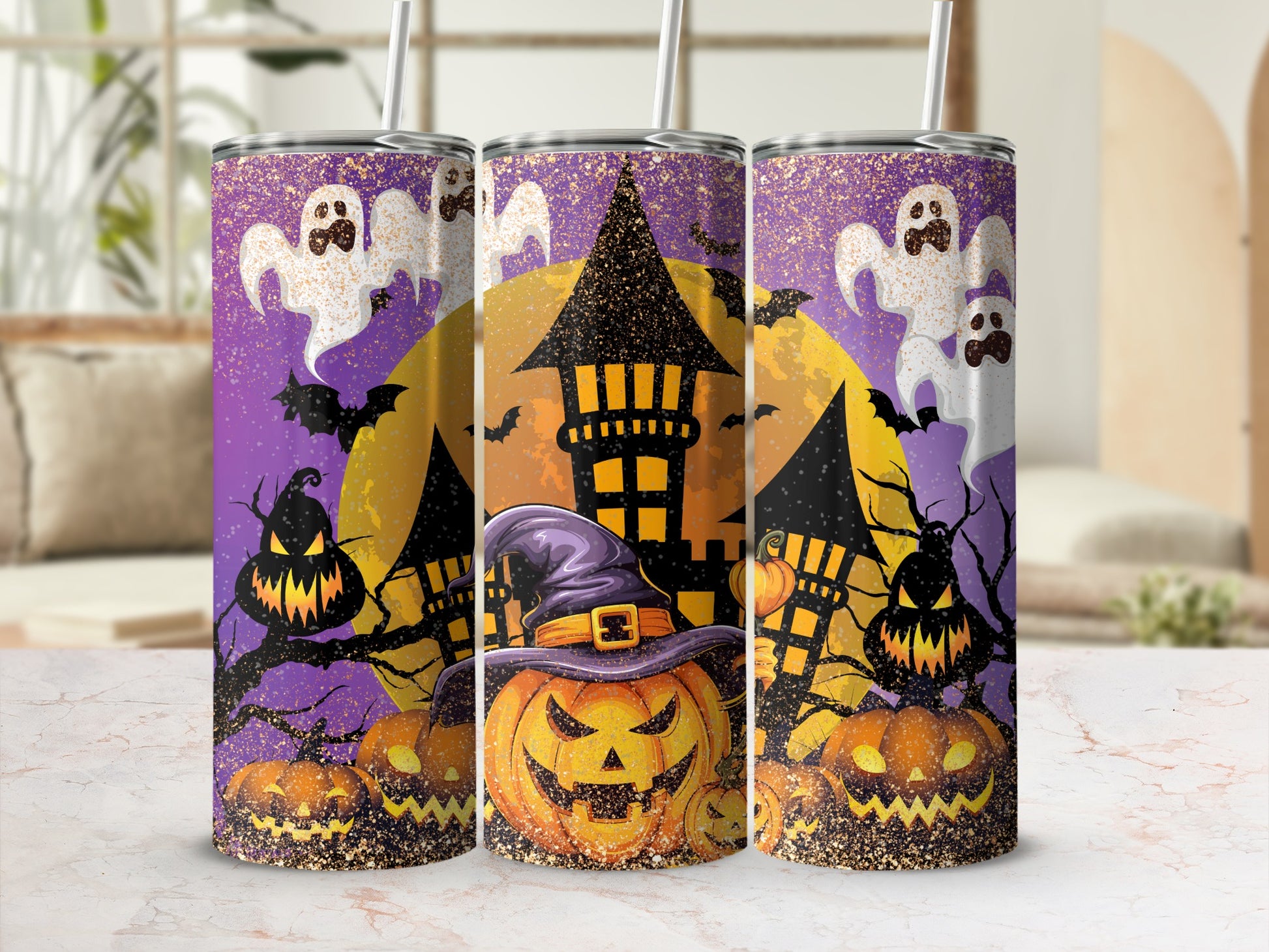 Haunted Castle and Ghosts Halloween Tumbler Product