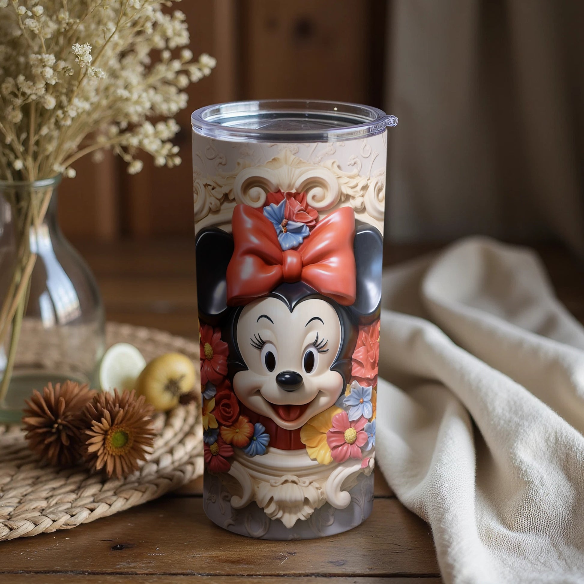 Cute Minnie Mouse Tumbler with Flower Design 16oz