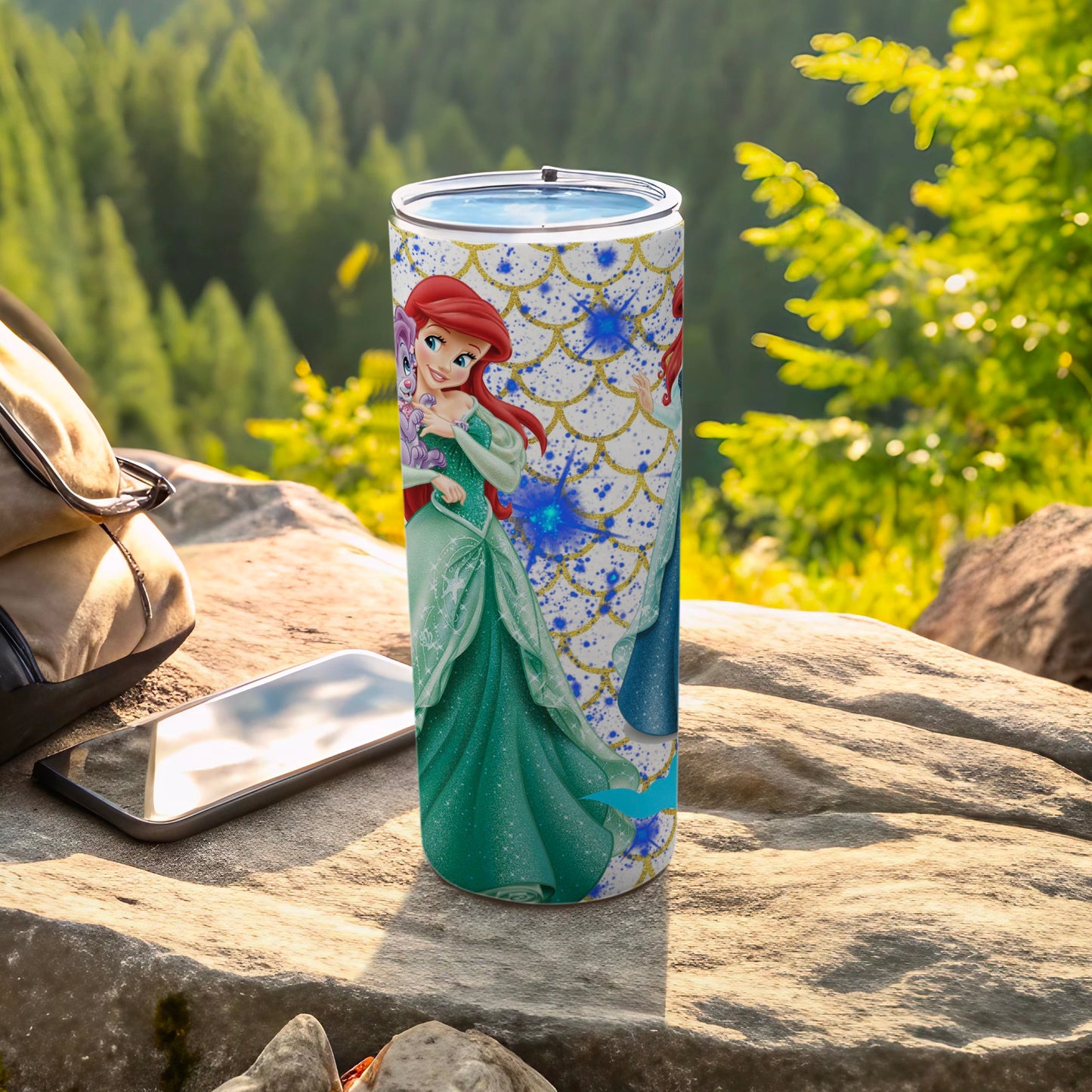 Mermaid Princess and Flowers Pattern Tumbler Cup