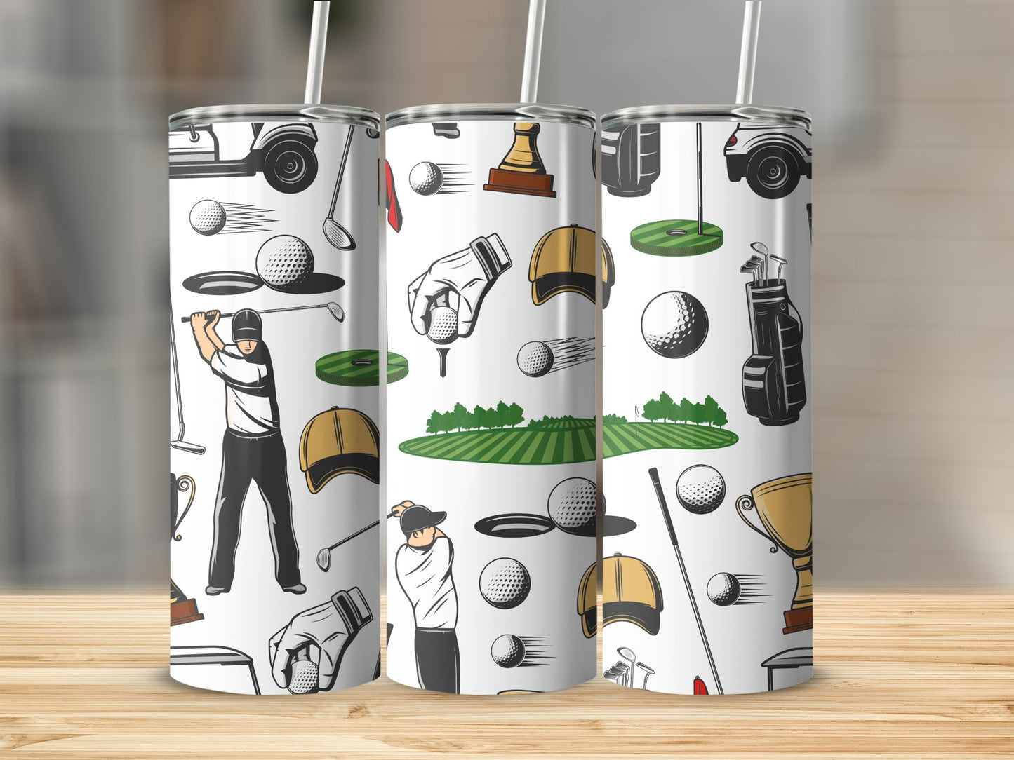 Golf Tournament Scene with Players and Equipment Tumbler