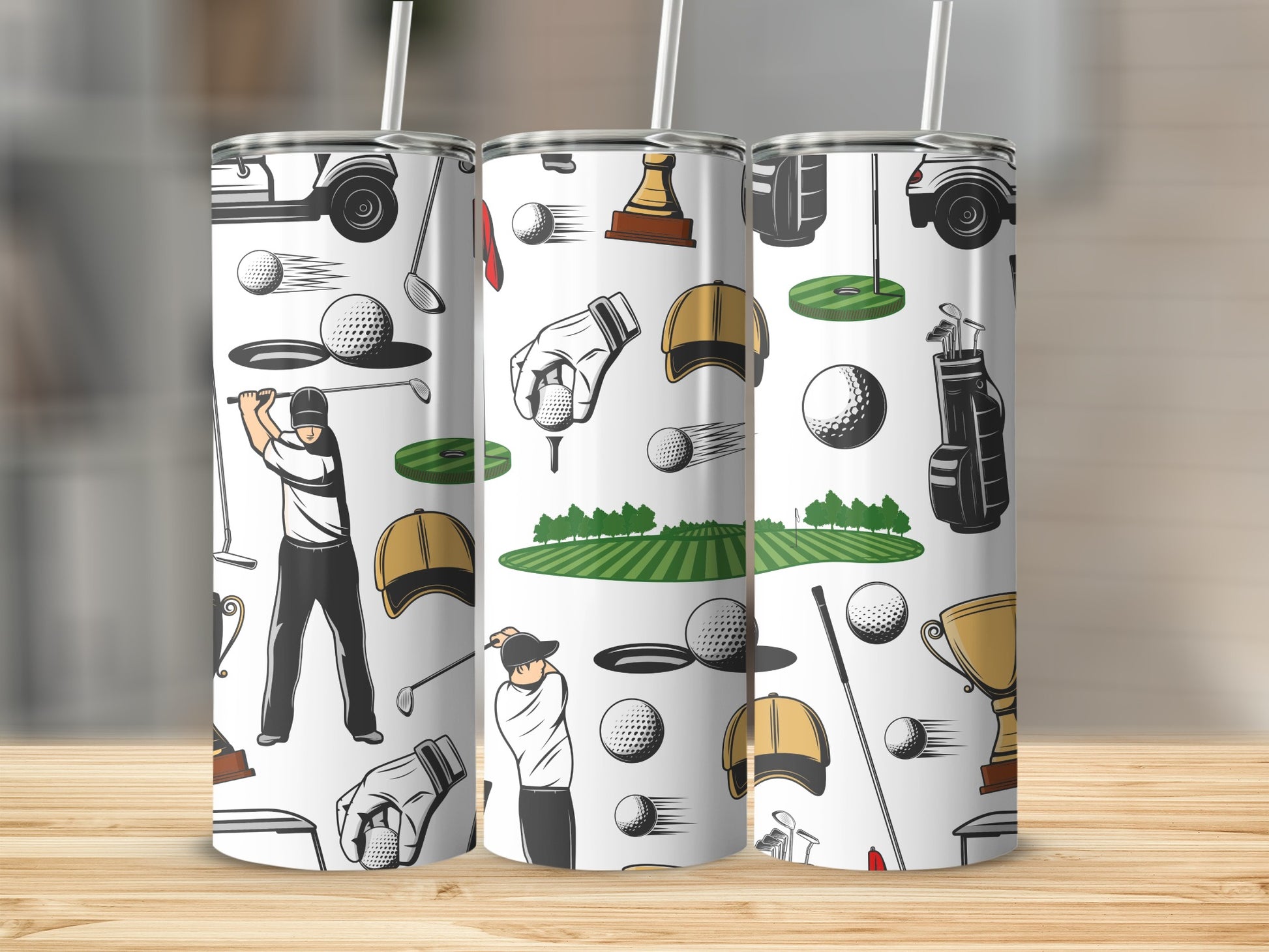 Golf Tournament Scene with Players and Equipment Tumbler