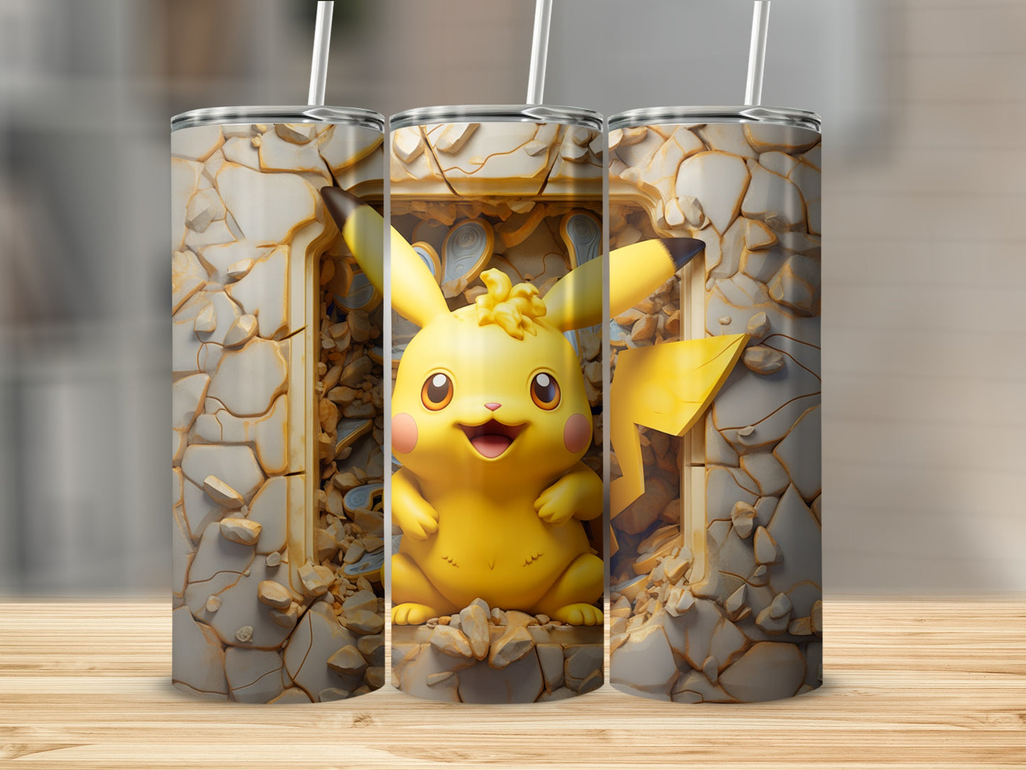 Cute 3D Render Pikachu Inspired Tumbler with Straw