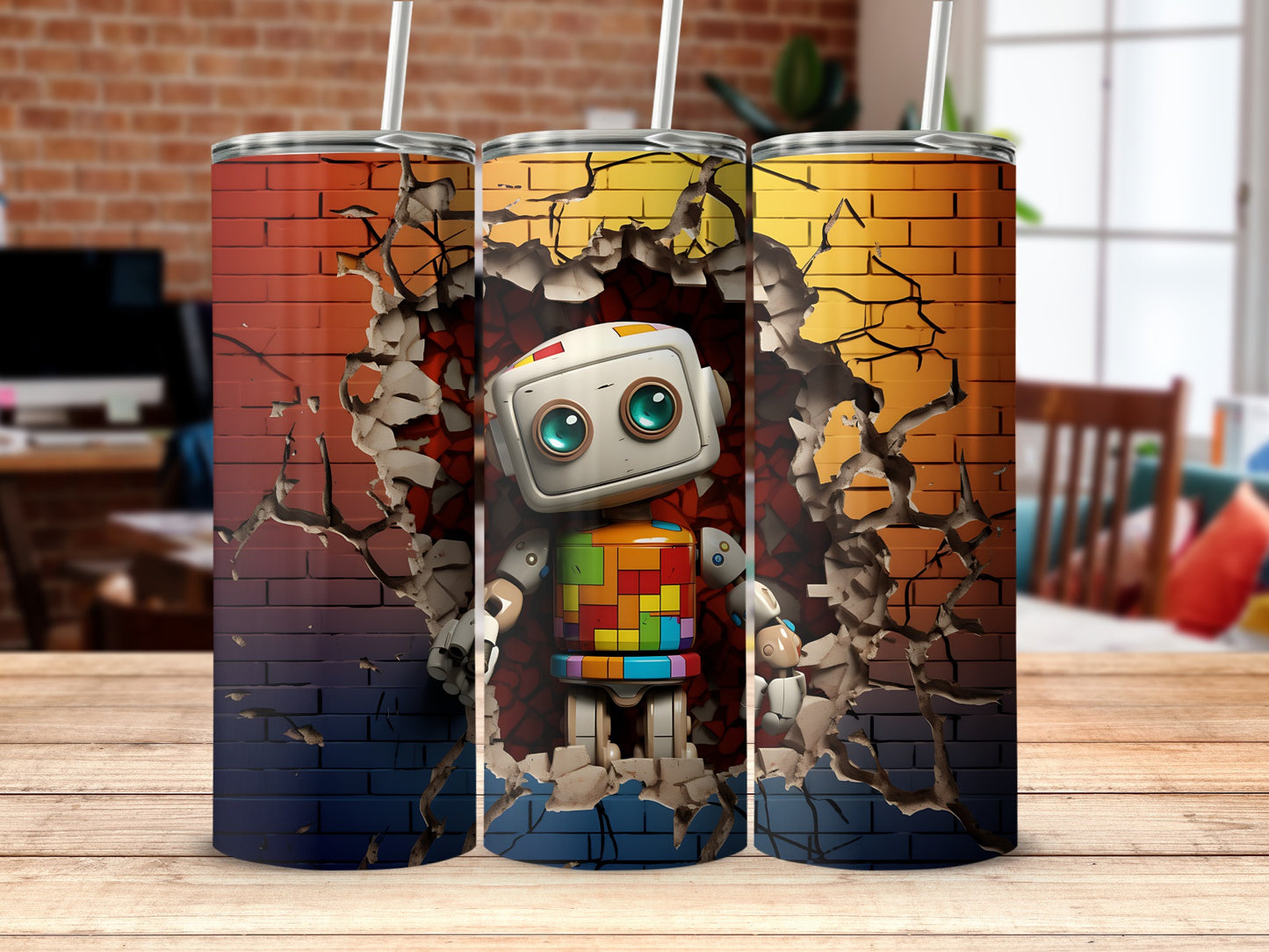 Cute Robot Design Breaking Through Wall Tumbler