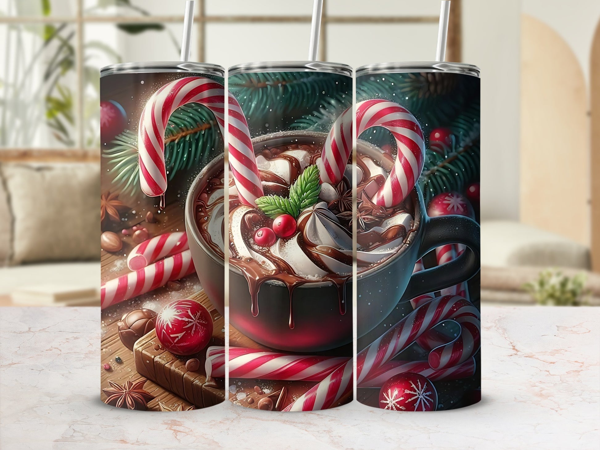 Festive Candy Cane Hot Chocolate Design Tumbler