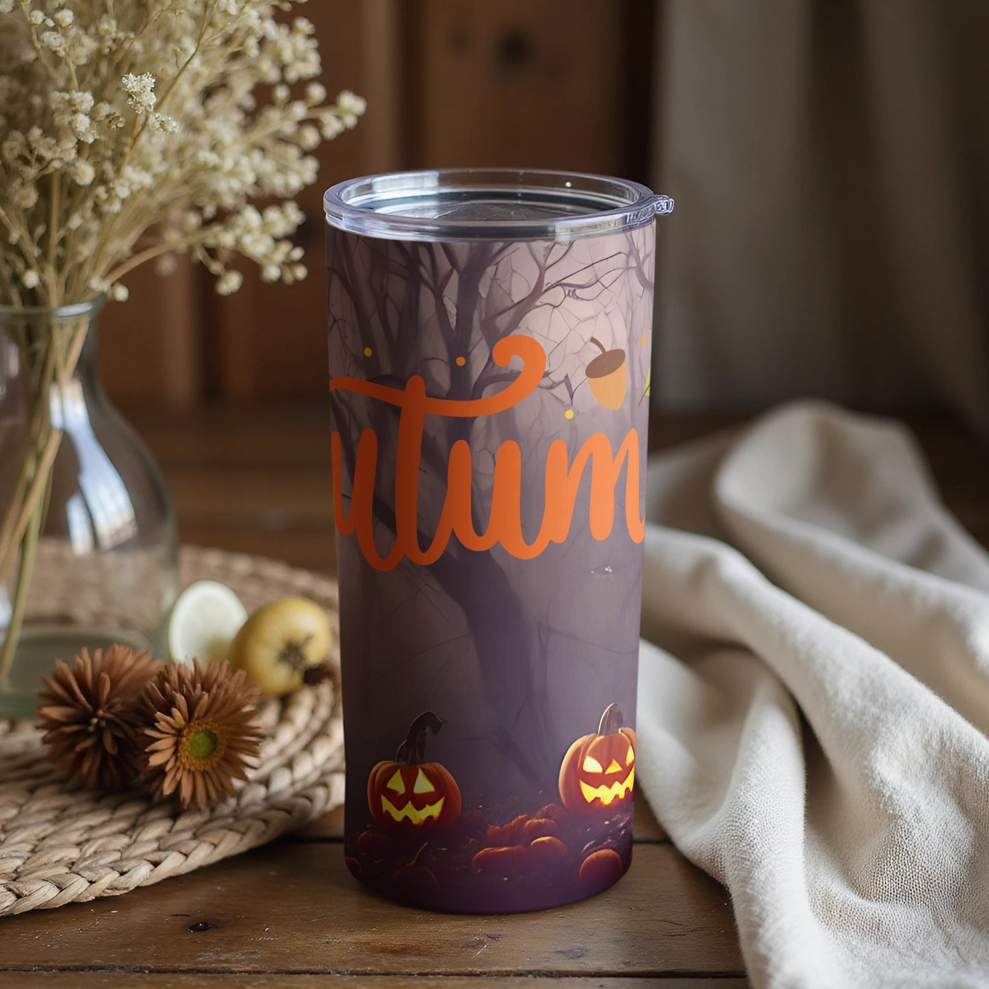 Spooky Autumn Halloween Pumpkin Design Tumbler Cup