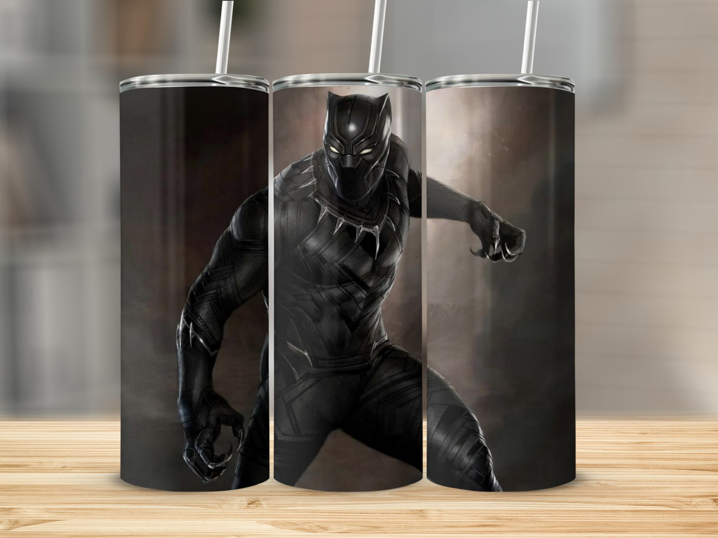 Black Panther Tumbler with Stainless Steel Straw