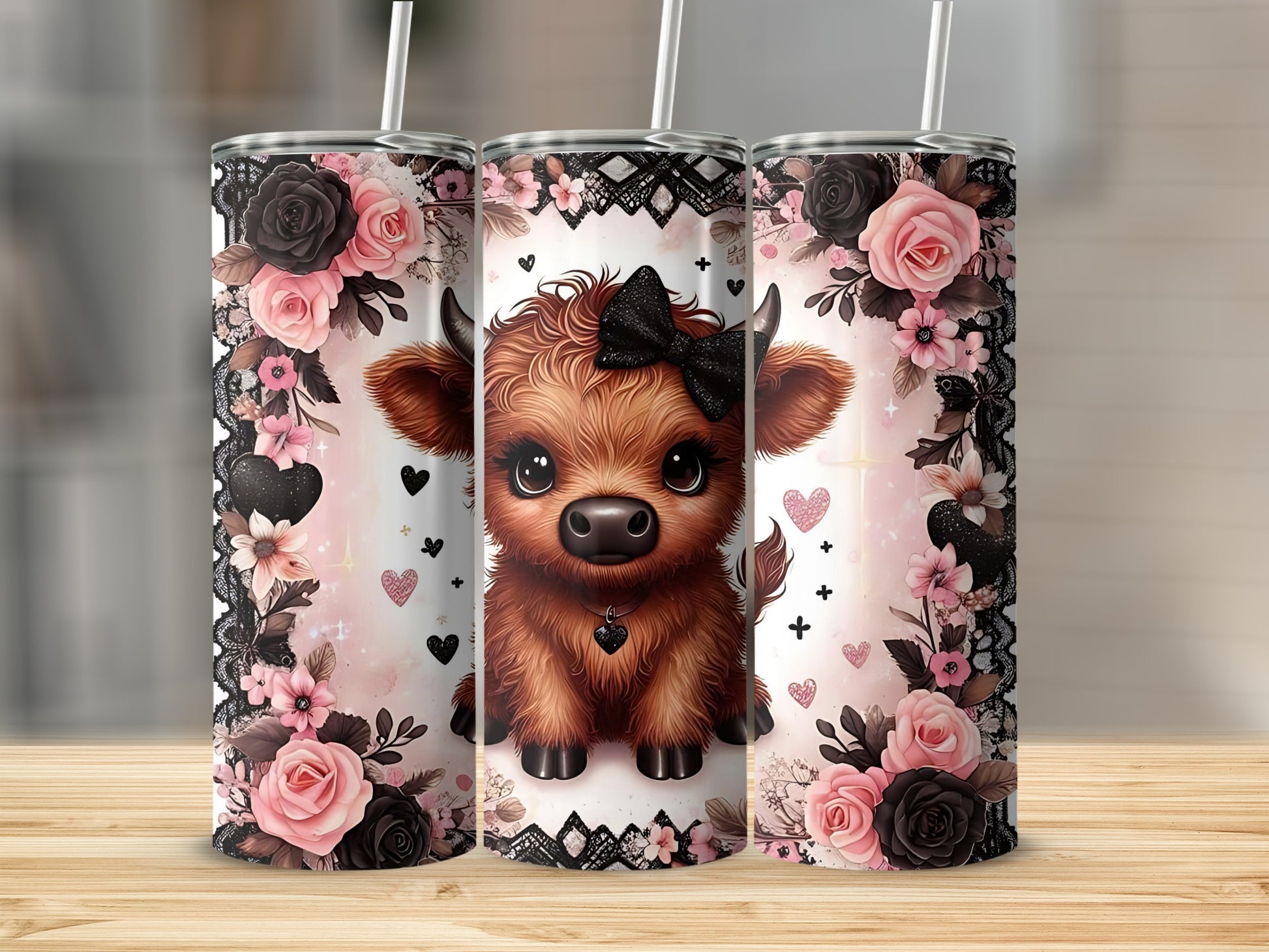 Adorable Highland Cow Floral Design tumbler