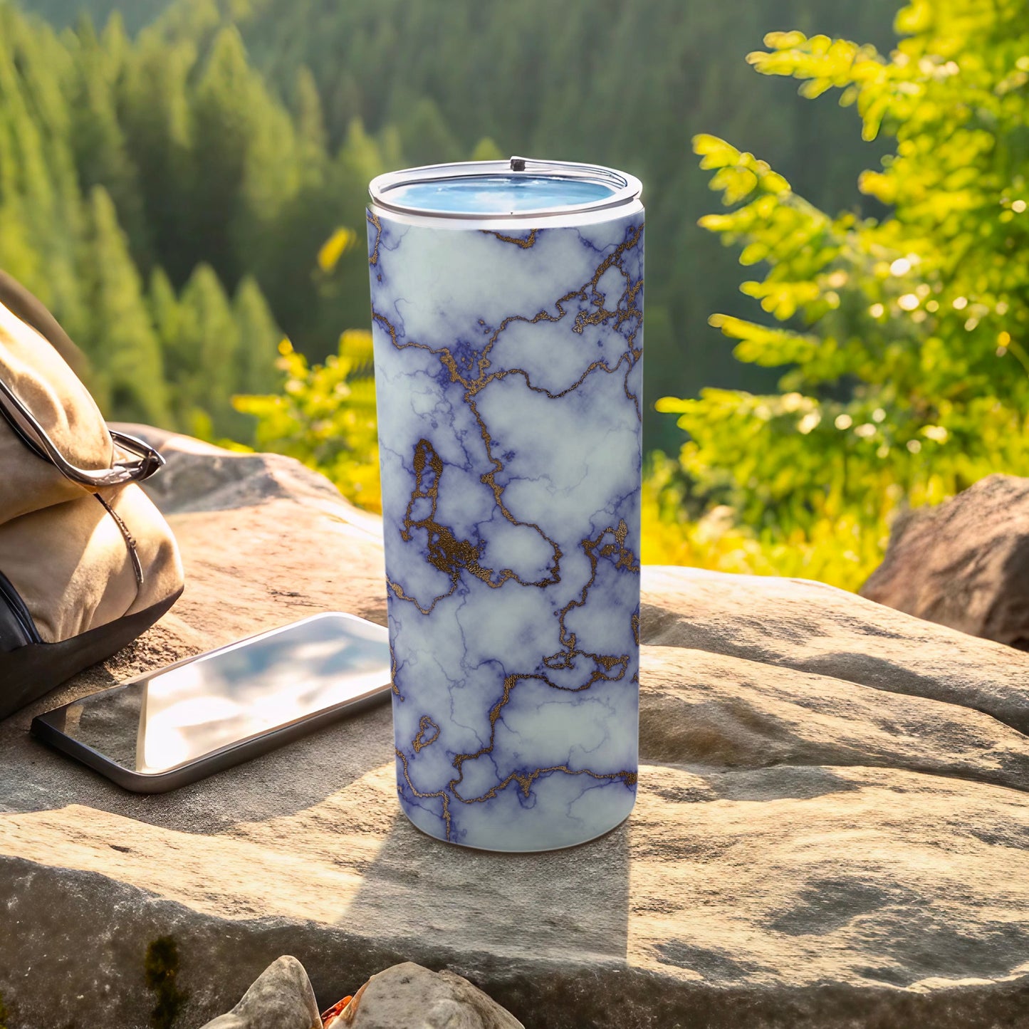 White Blue Gold Veined Marble Print Insulated Tumbler product type