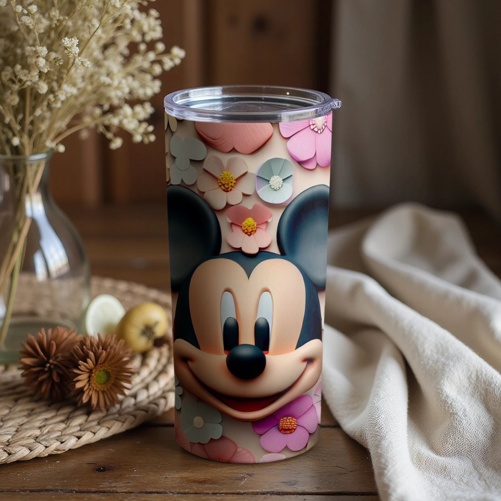 Floral Mickey Mouse-themed tumbler for everyday use