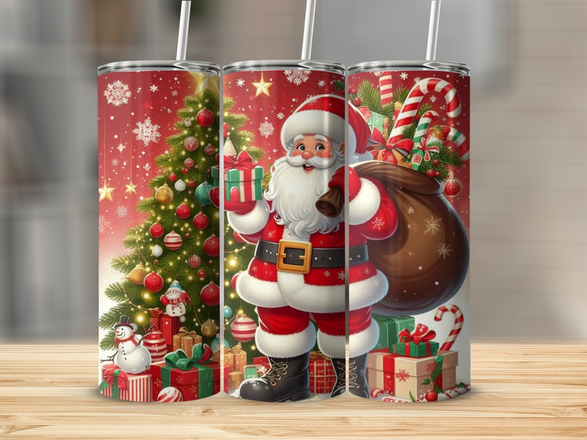 Festive Christmas Santa and Tree with Gifts tumbler
