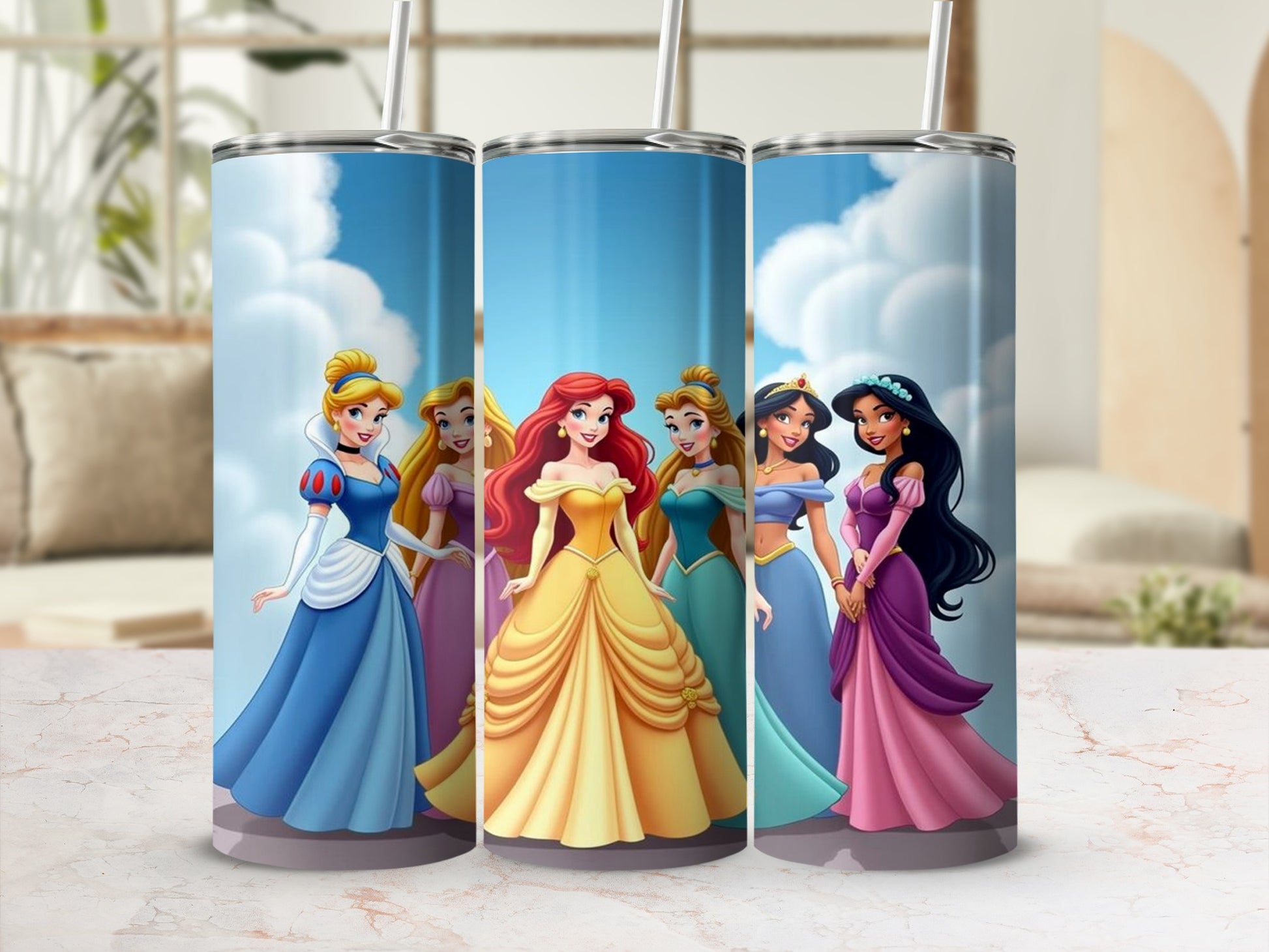 Colorful Princesses on Tall Travel Tumbler Cup