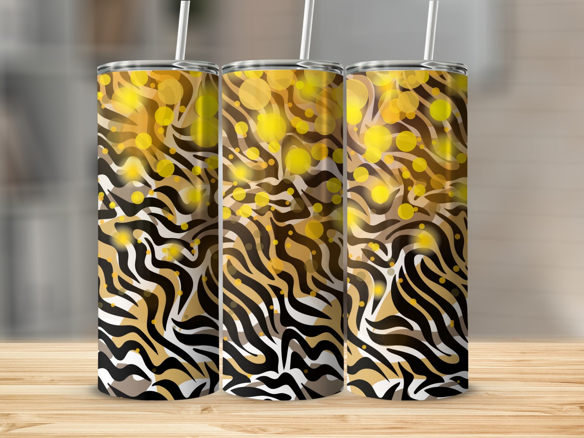 Abstract Zebra Pattern with Yellow Accents Drinkware