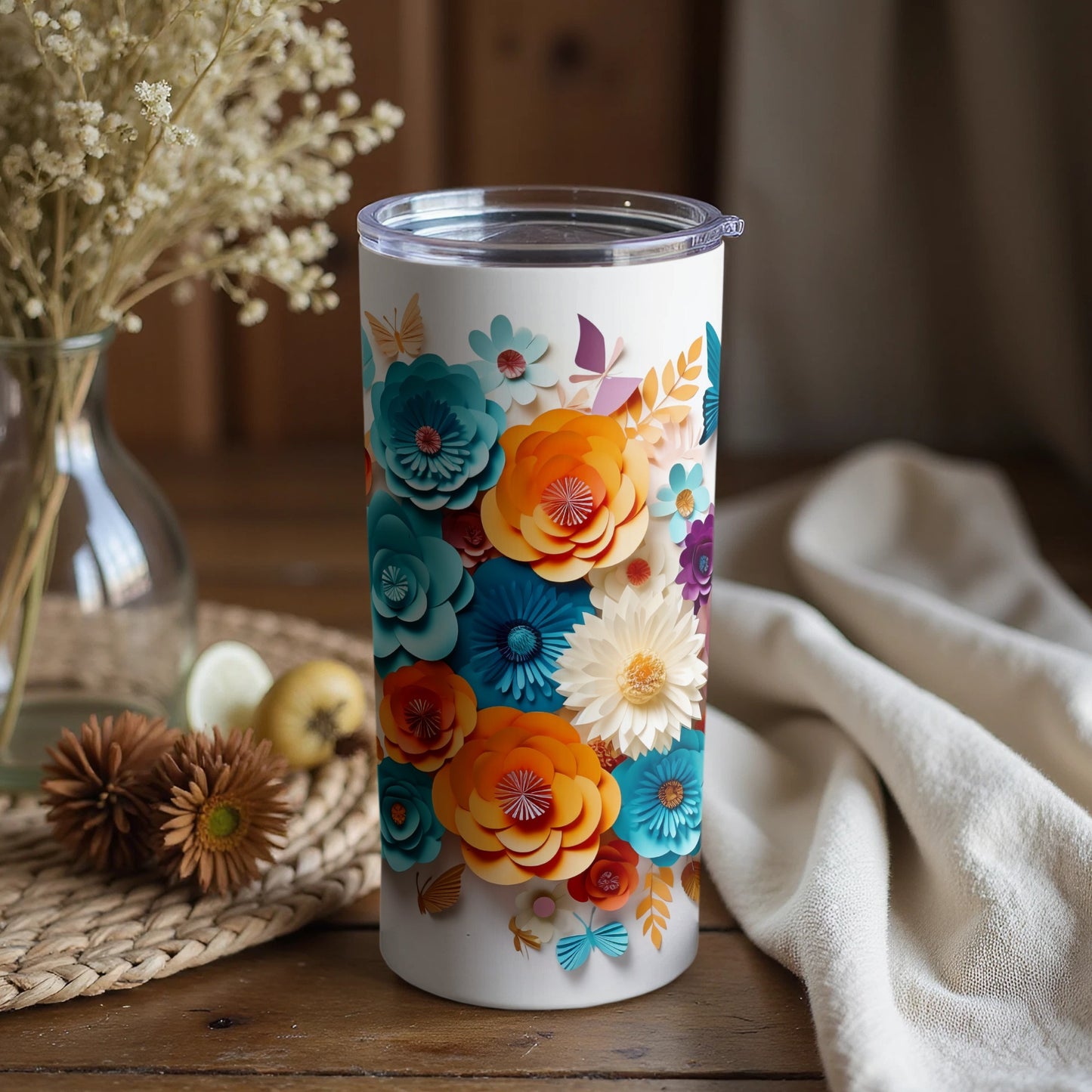 Vibrant Floral Design Insulated Travel Tumbler Cup