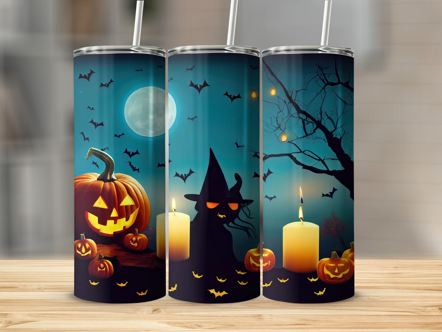 Halloween Pumpkin Witch Candle Tumbler Cup Spooky Design