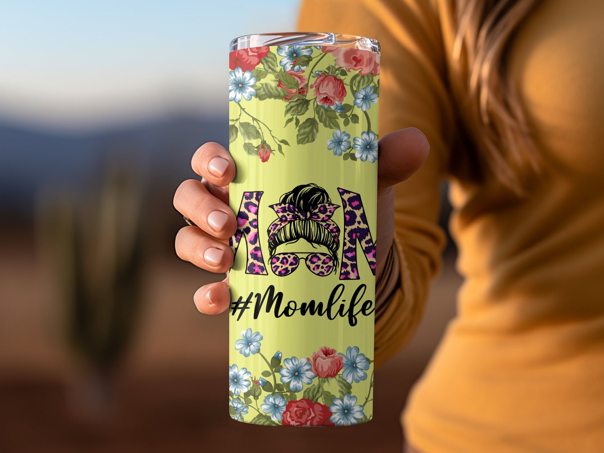 Floral Momlife Leopard Print Insulated Tumbler Cup
