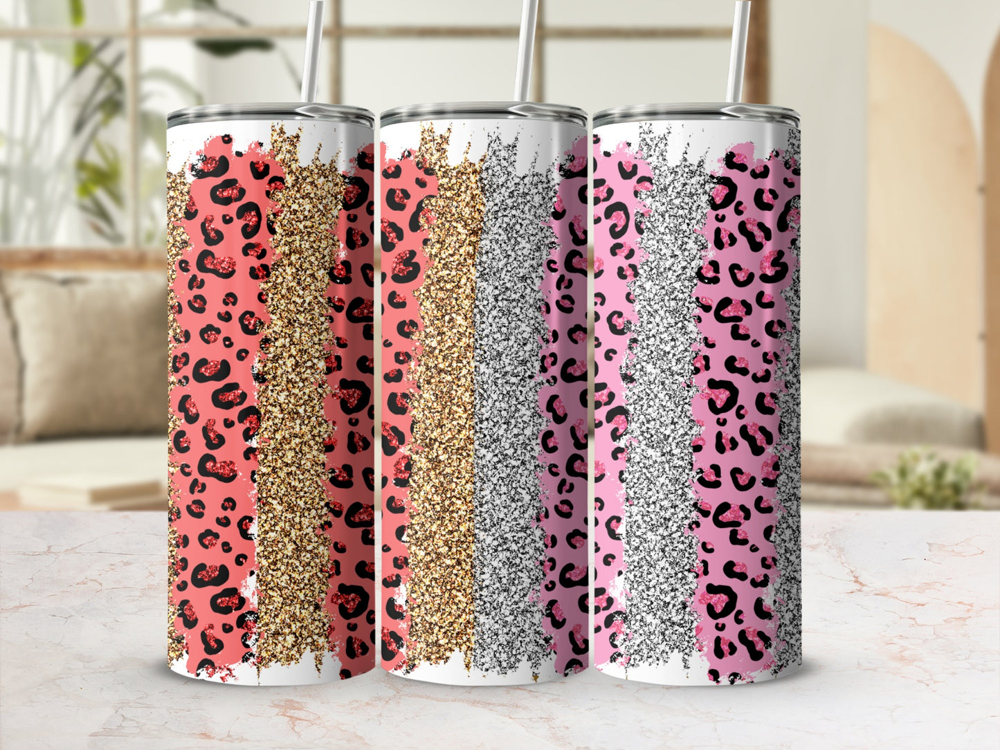 Glitter Leopard Print Tumblers Perfect for Stylish Beverages