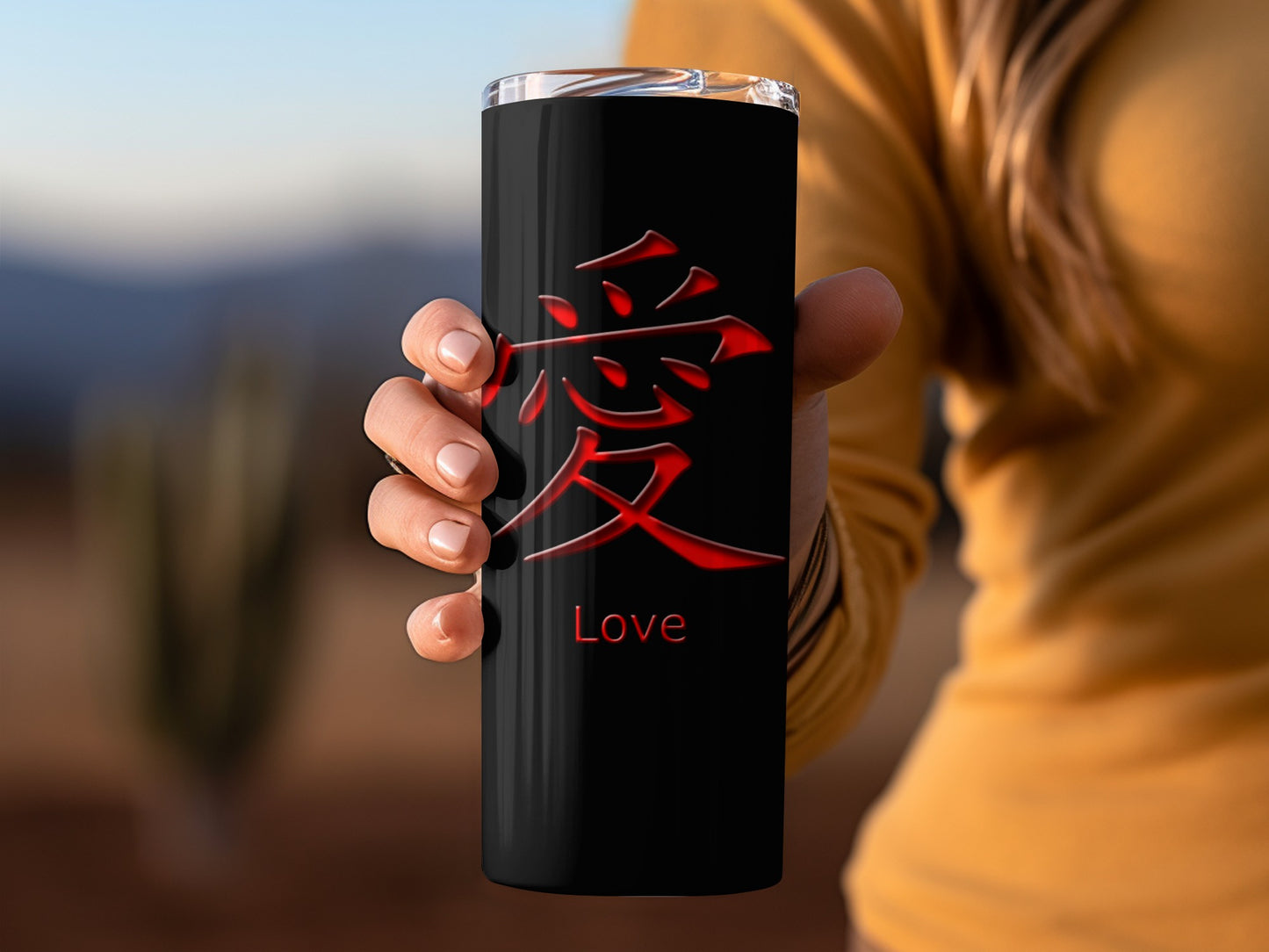 Red Symbol with Love Inscription on Black Tumblers