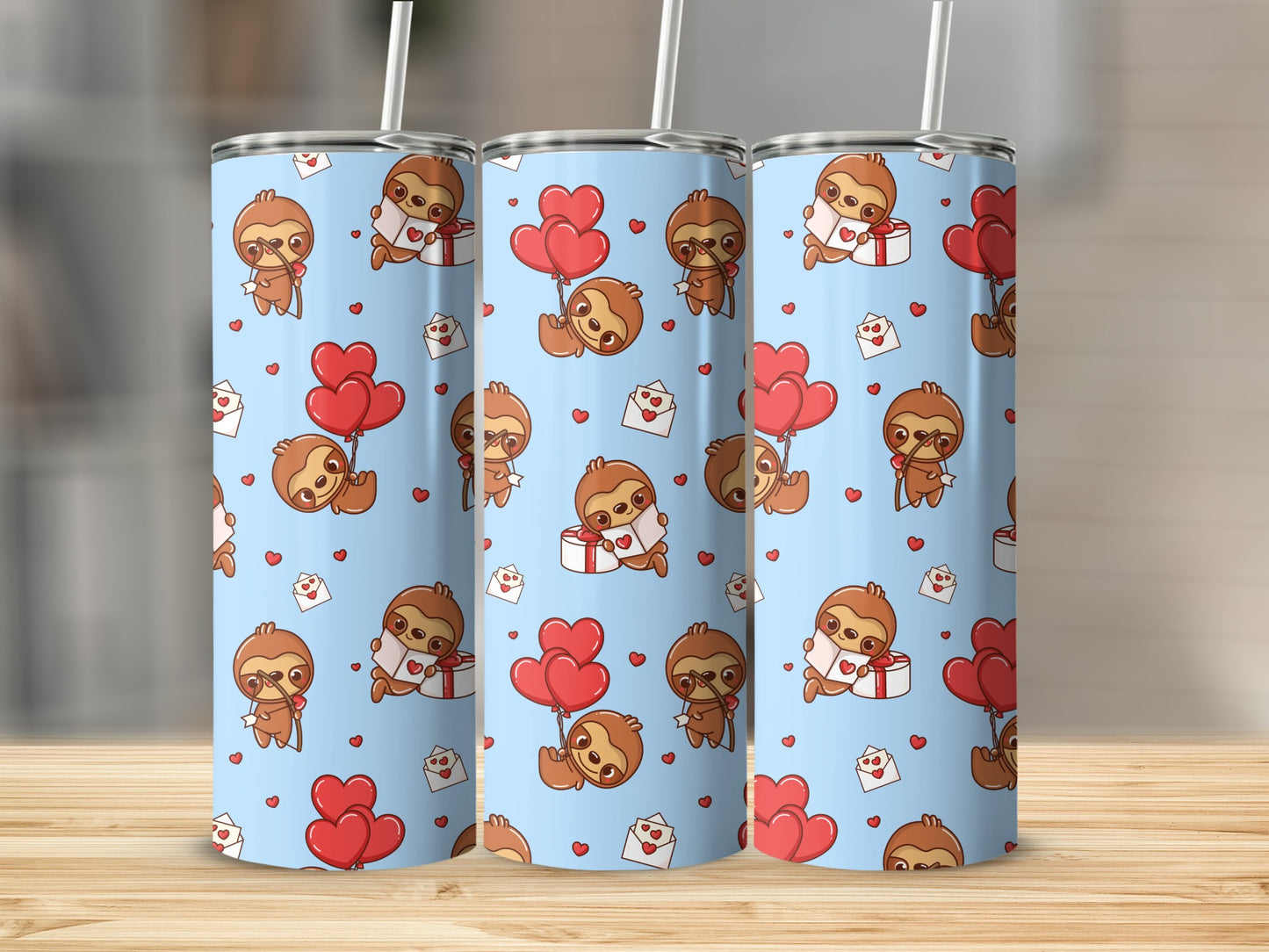 Cute Sloth Valentine Love Pattern Tumbler Product
