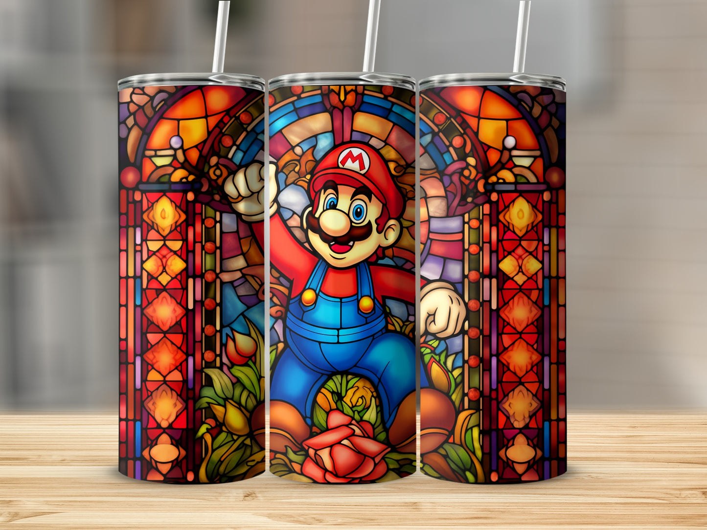 Stained Glass Art Tumbler with Classic Game Character