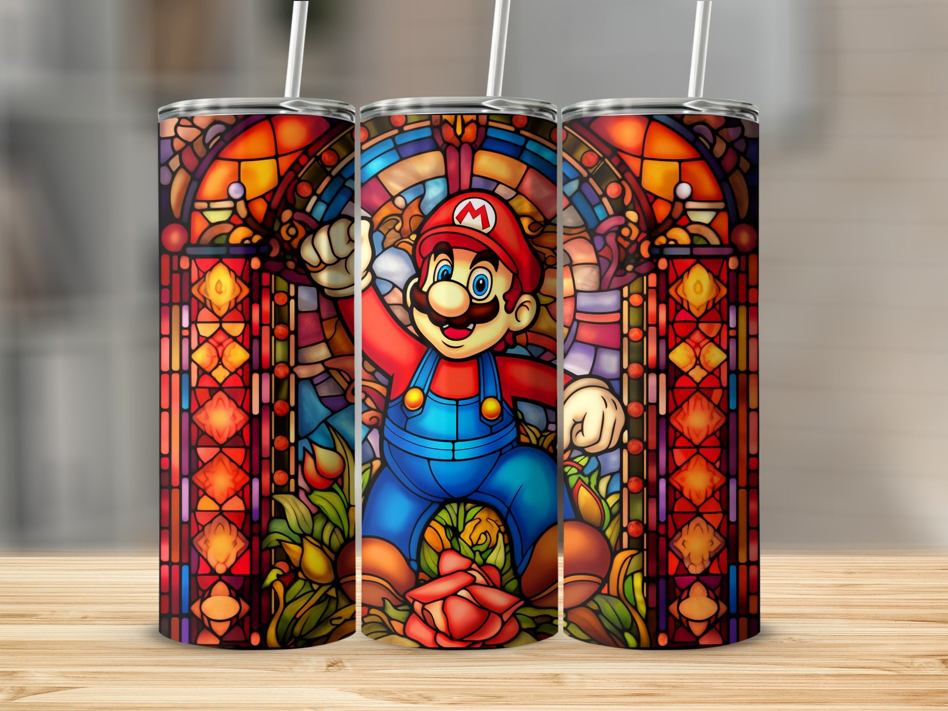 Stained Glass Art Tumbler with Classic Game Character