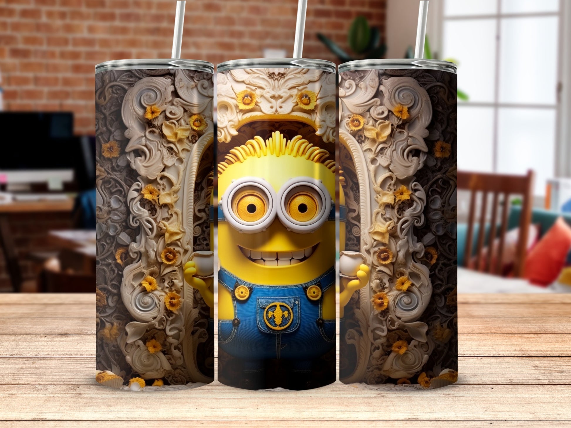 Minion Themed Floral Patterned Drinkware Product