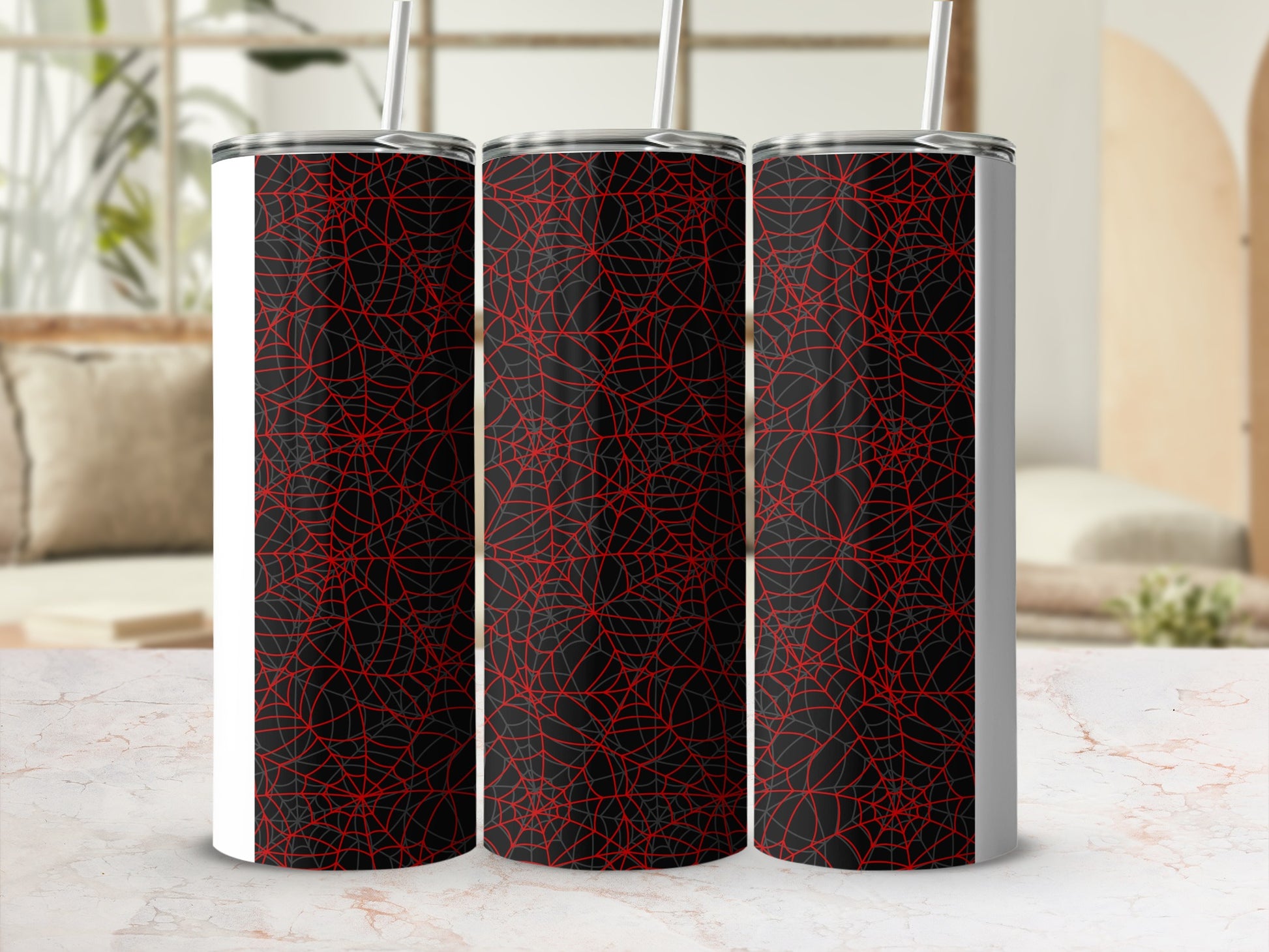 Intricate Red Grey Spiderweb Pattern Black Tumbler product type