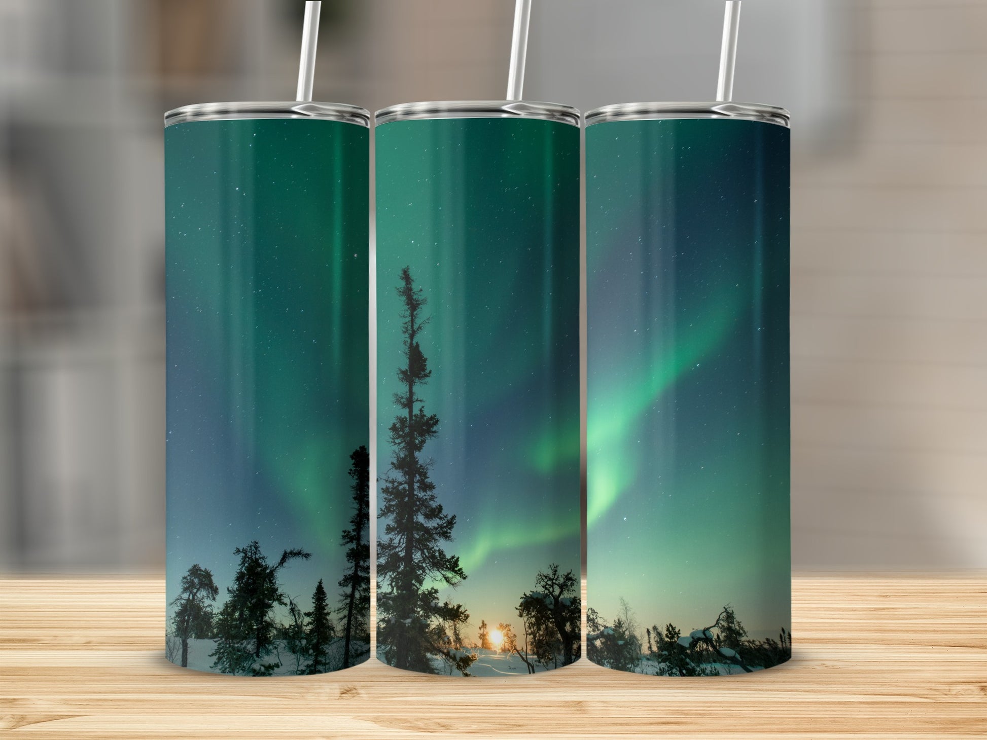 Northern Lights Forest Scene Tumbler Travel Cup