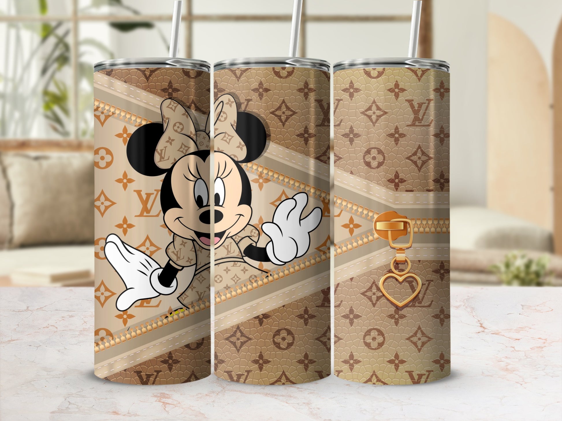 Minnie Mouse and LV Inspired Design Tumbler Cup