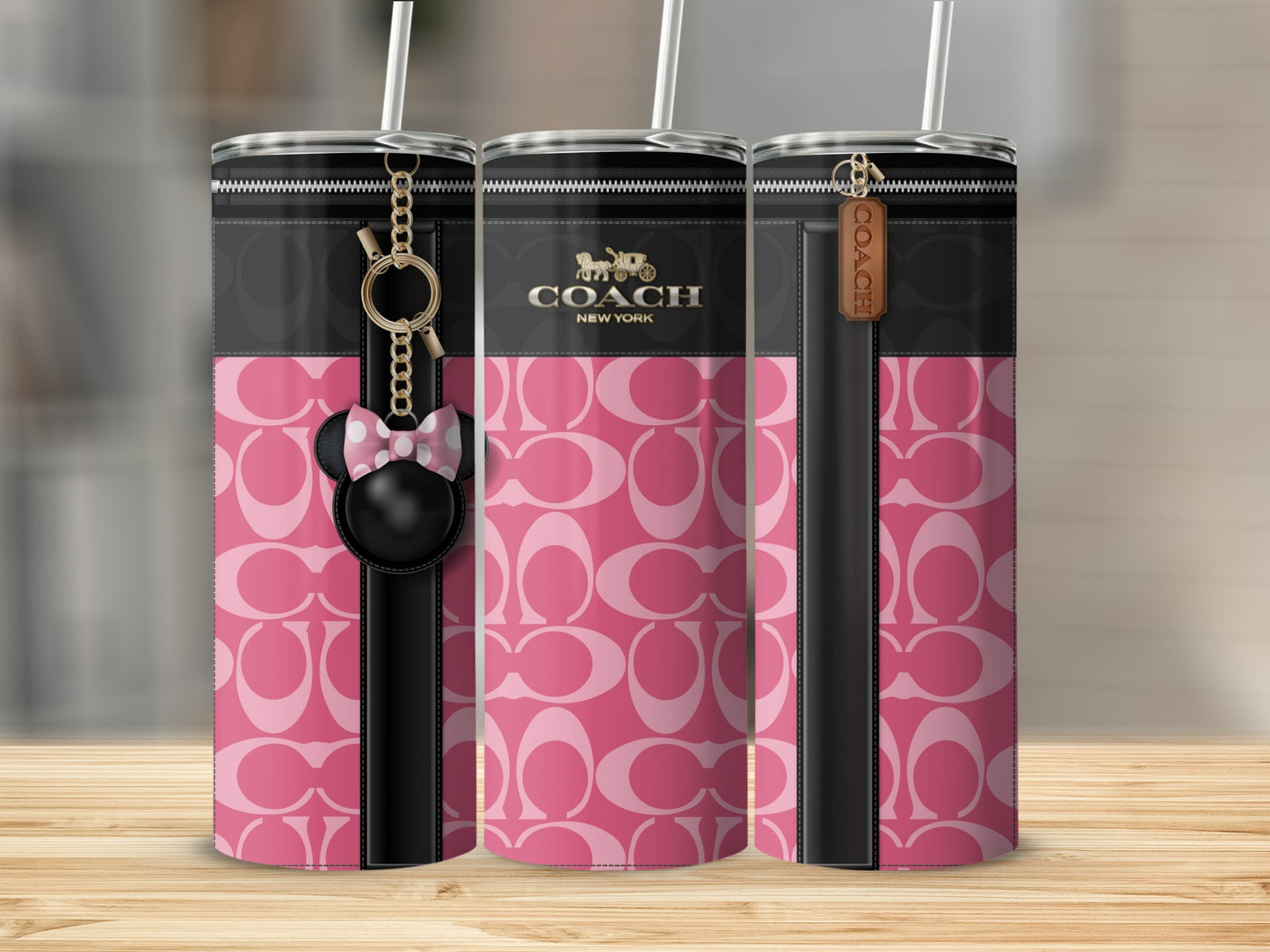 Pink and Black Patterned Travel Tumbler with Straw