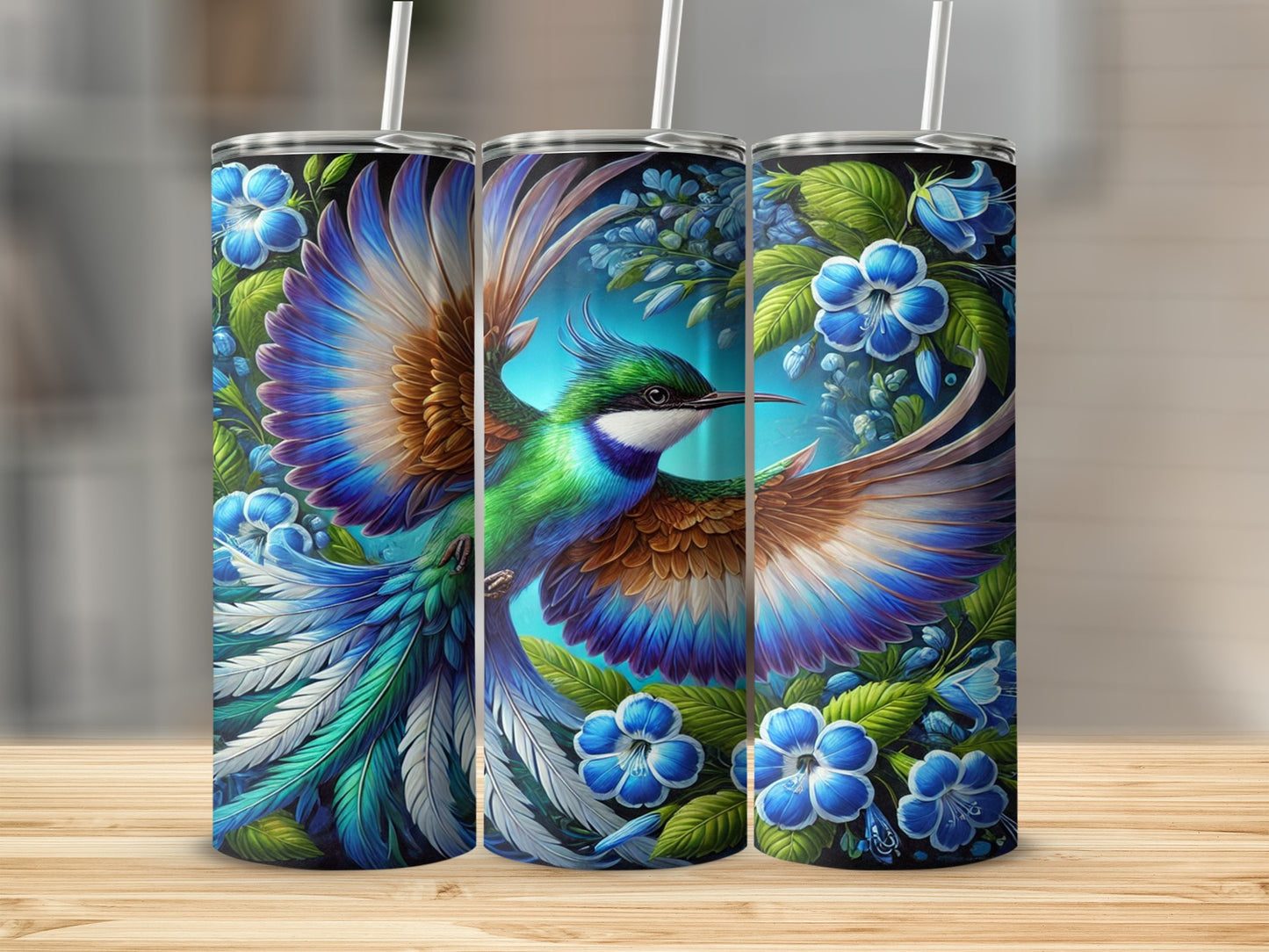 Colorful Hummingbird and Floral Artwork Tumbler