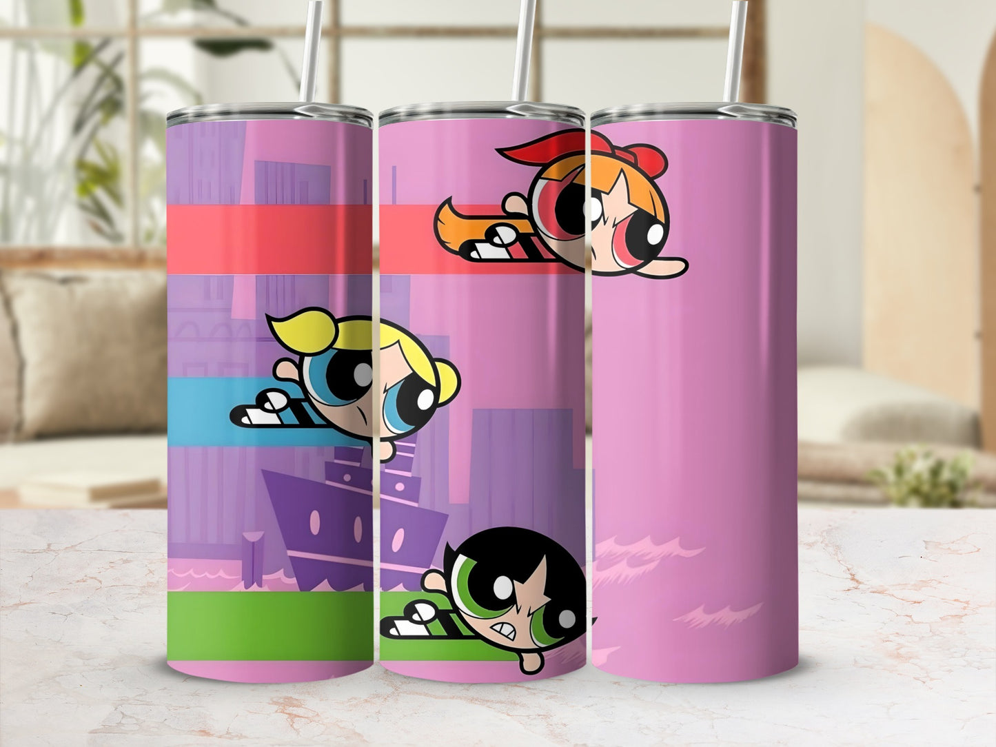 Powerpuff Girls Design Insulated Tumbler with Straw