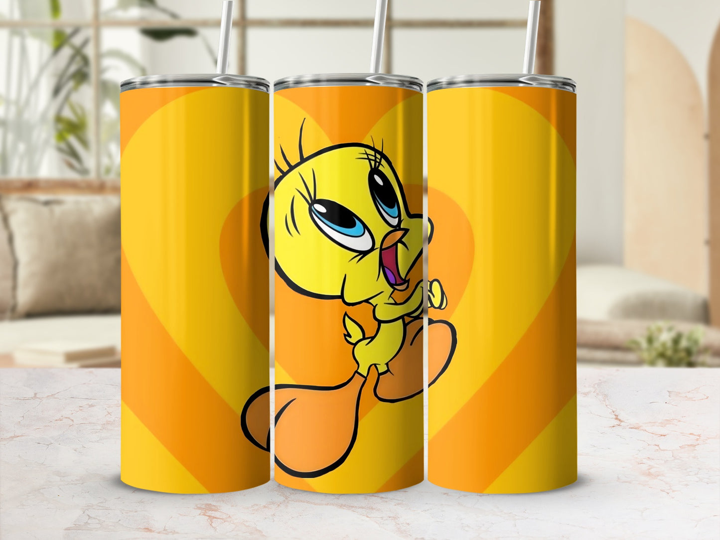 Fun Vibrant Yellow Cartoon Character Tumbler for Drinks
