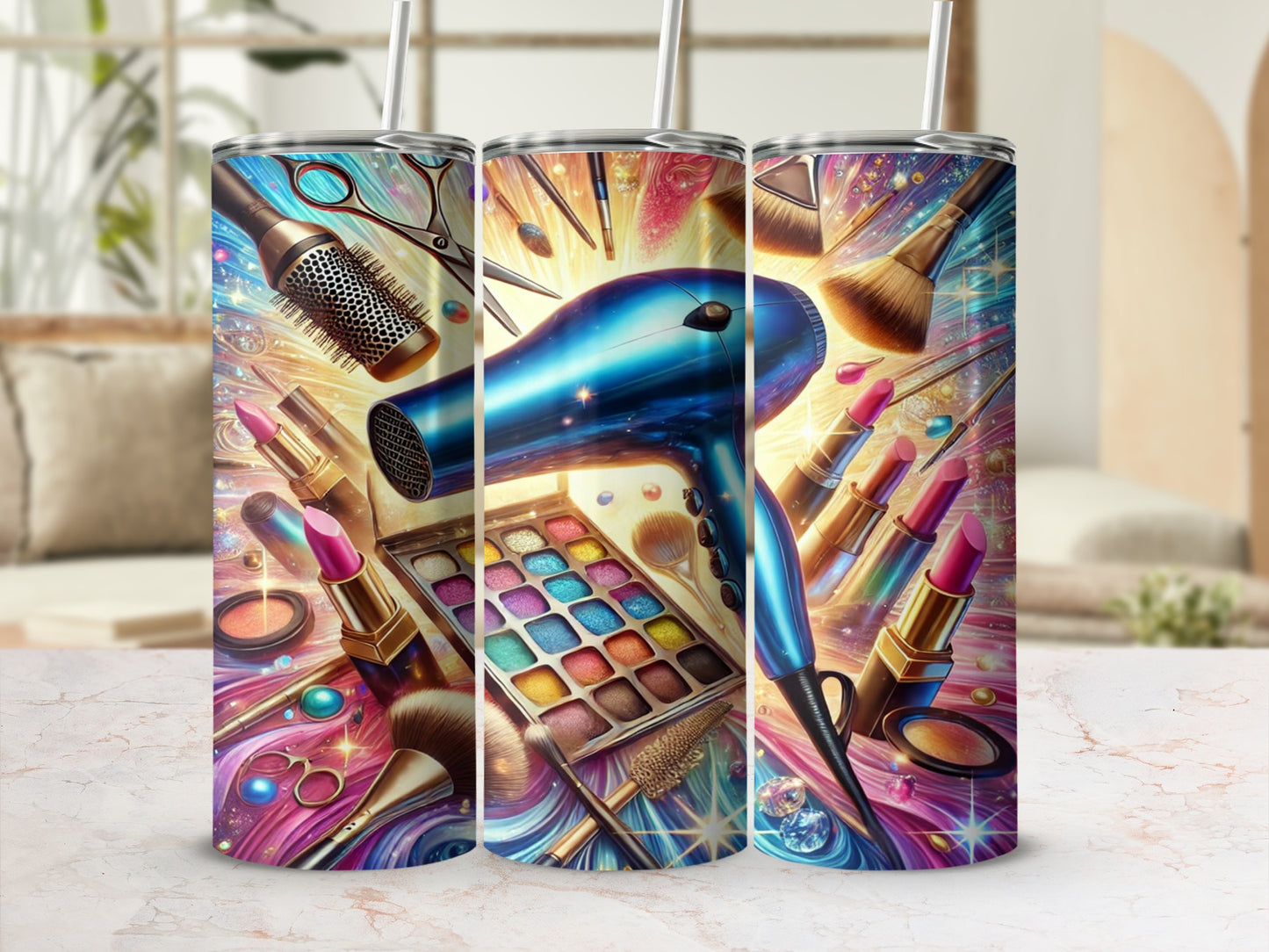 Vibrant Makeup and Hair Accessories Design Tumbler