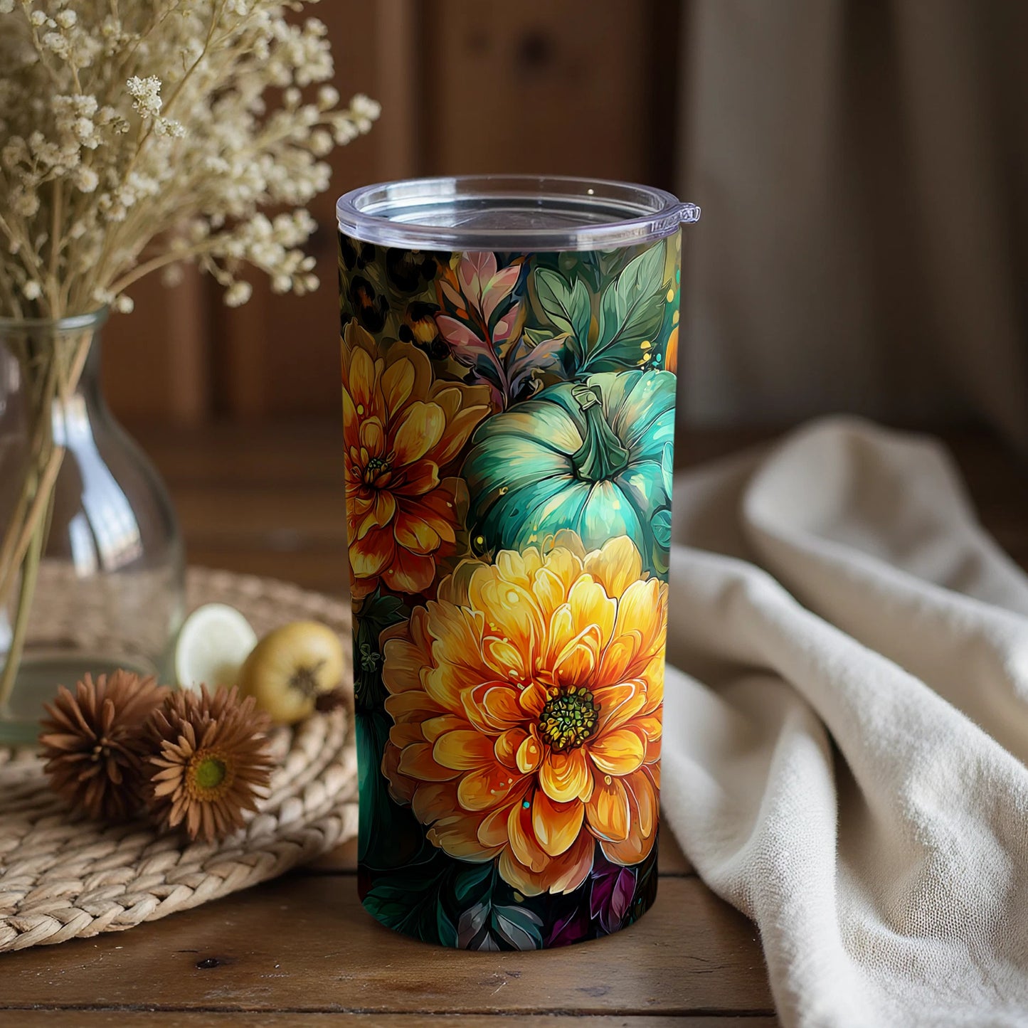 Beautiful Floral Design Tumbler Vibrant Coffee Cup