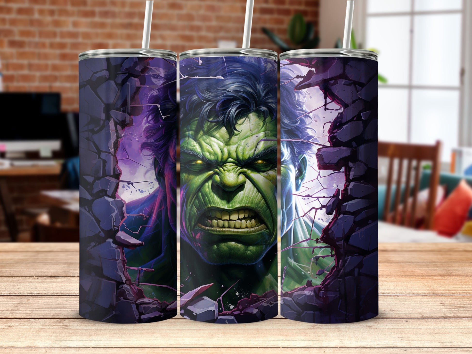 Hulk Angry Face Crashing Through Wall Design Tumbler