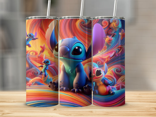 Vibrant Alien Character with Swirls Tumbler