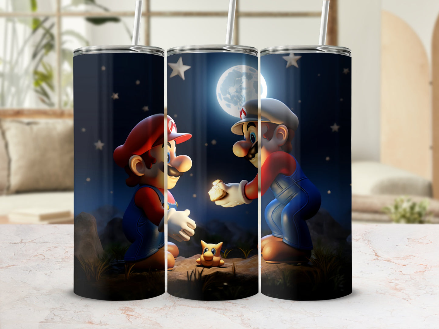 Mario Lunar Night Scene Insulated Tumbler Cup