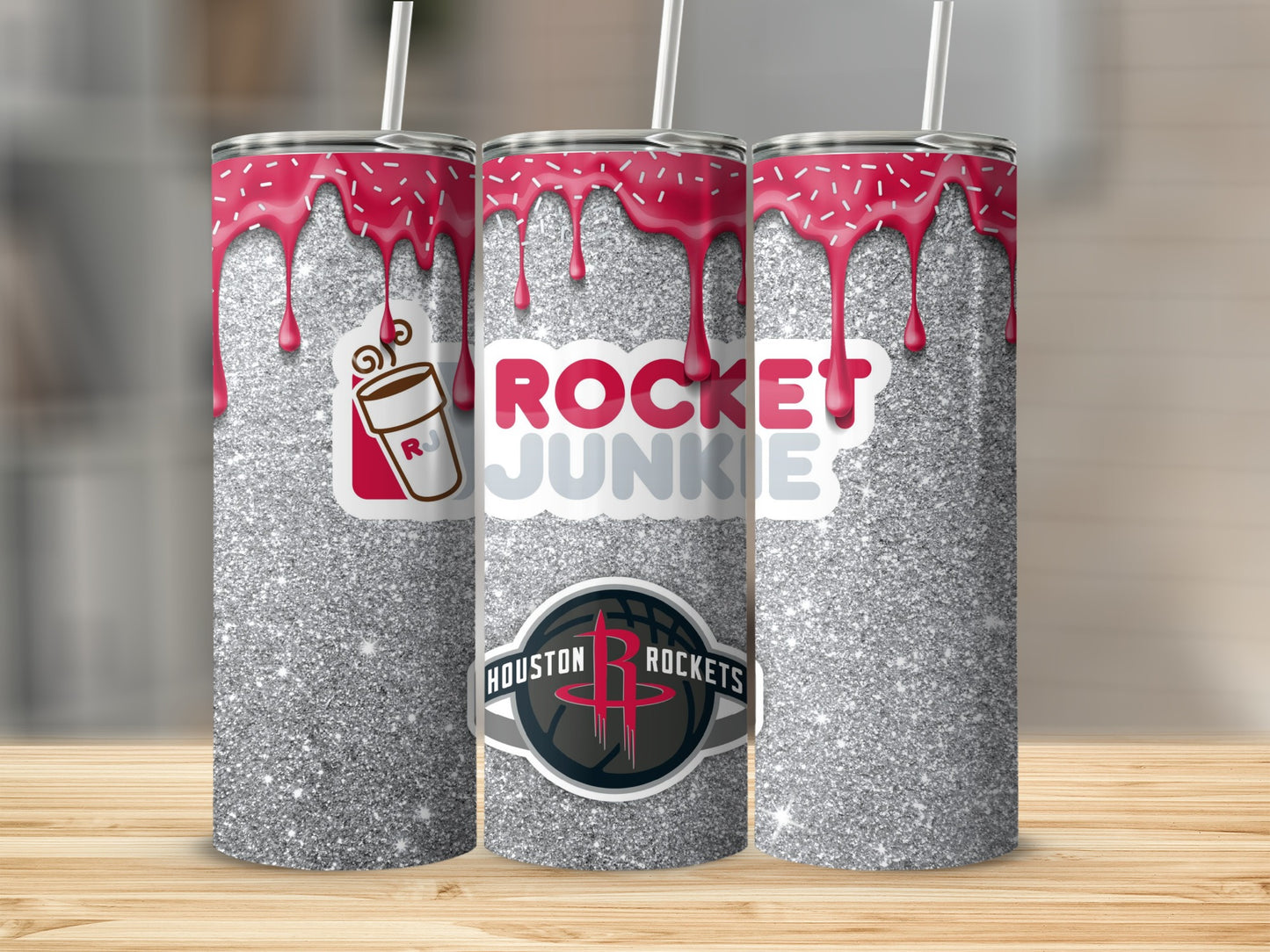 Silver and Pink Glitter Rocket Junkie Tumblers