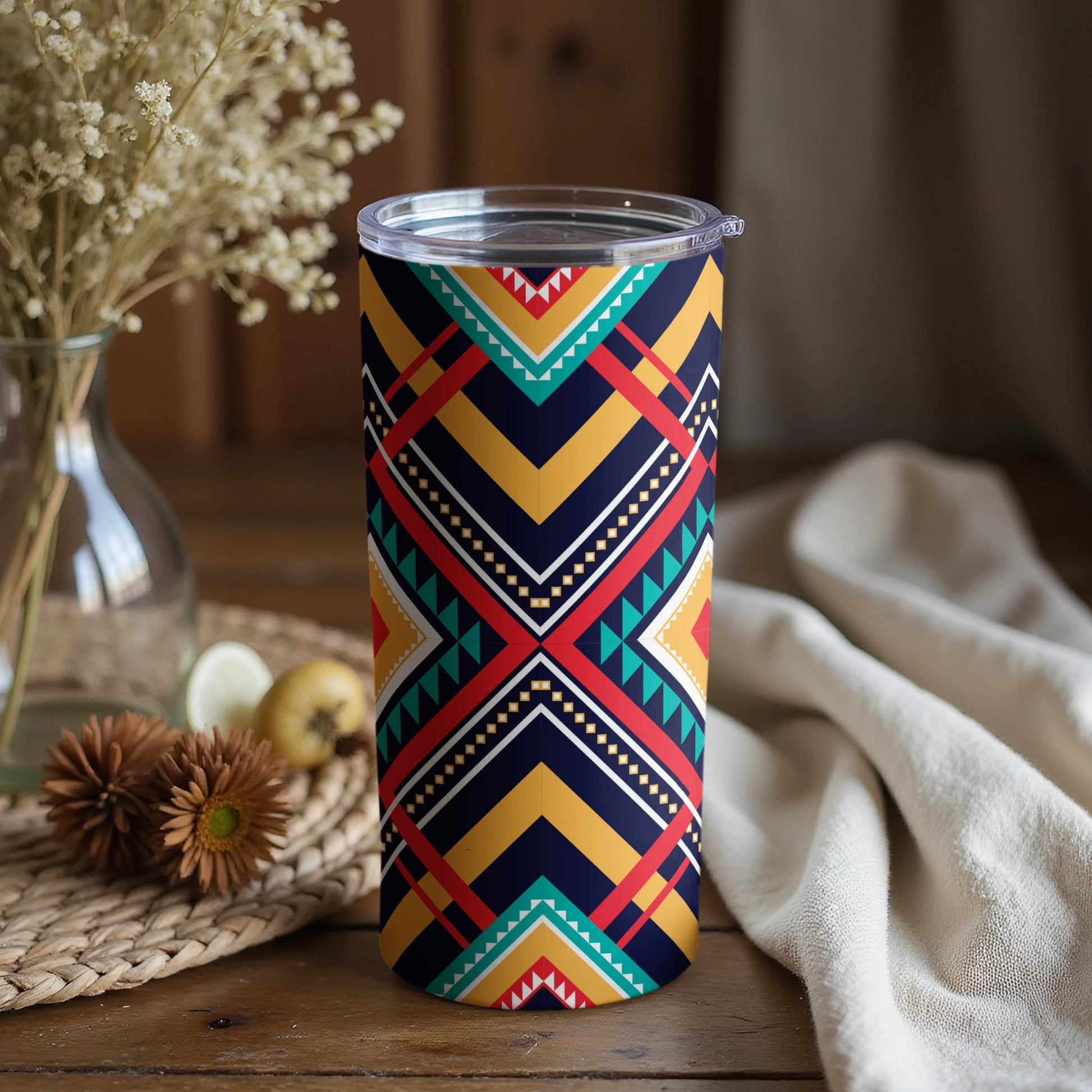 Vibrant Geometric Patterned Insulated Tumbler