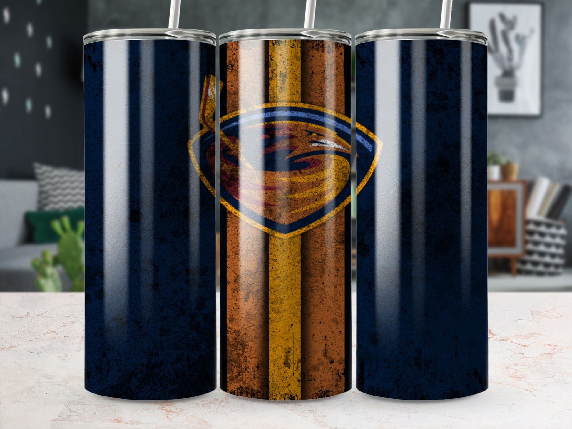 Vintage Blue and Rusty Stainless Steel Skinny Tumblers
