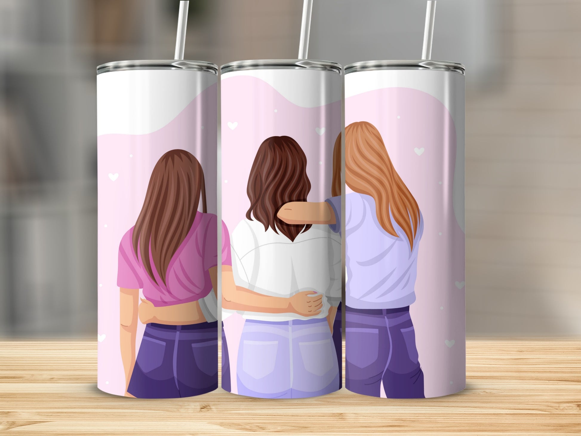 Three Friends Embracing Illustration Tumbler Product