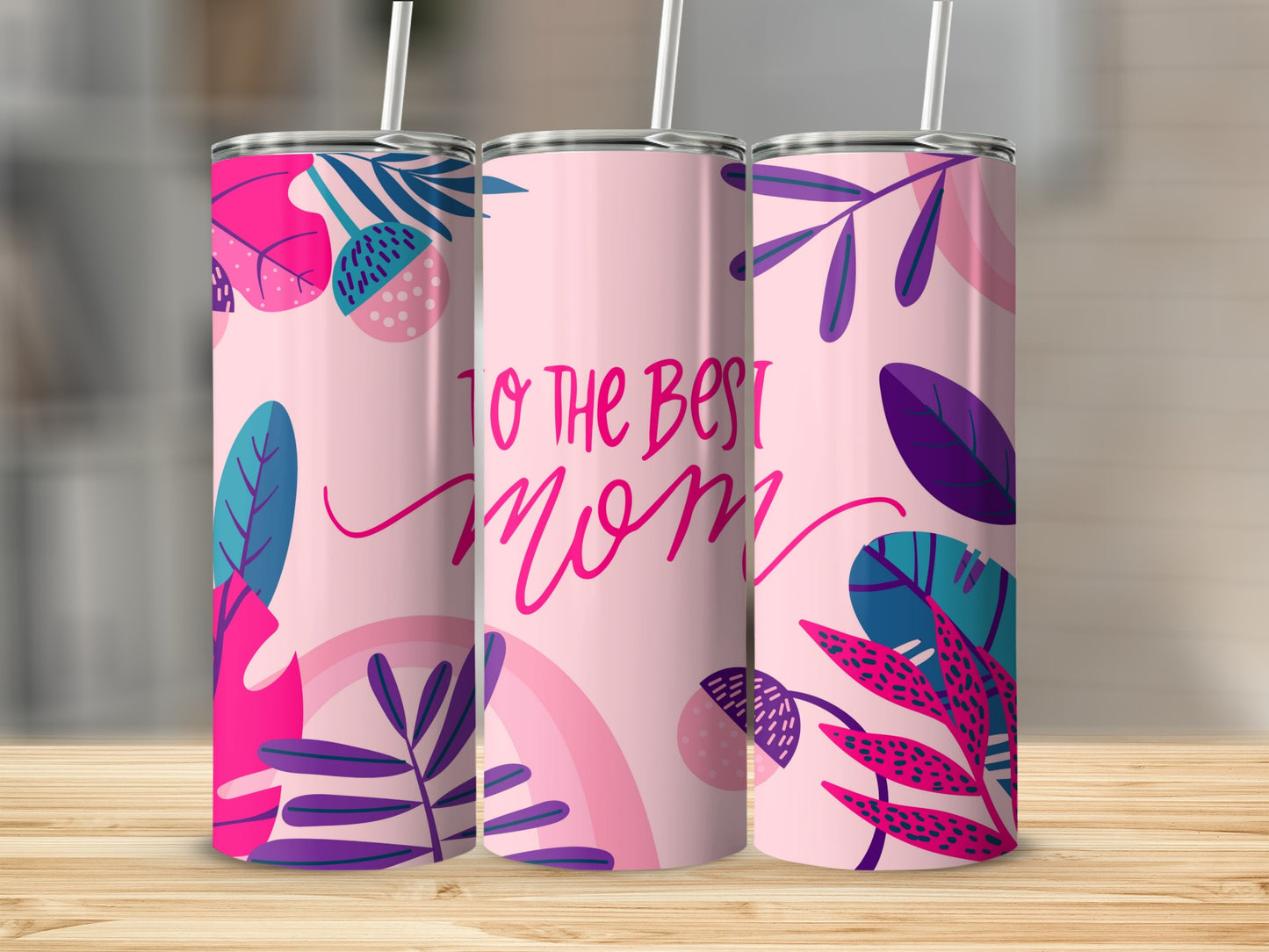 To The Best Mom Tumbler with Colorful Floral Design