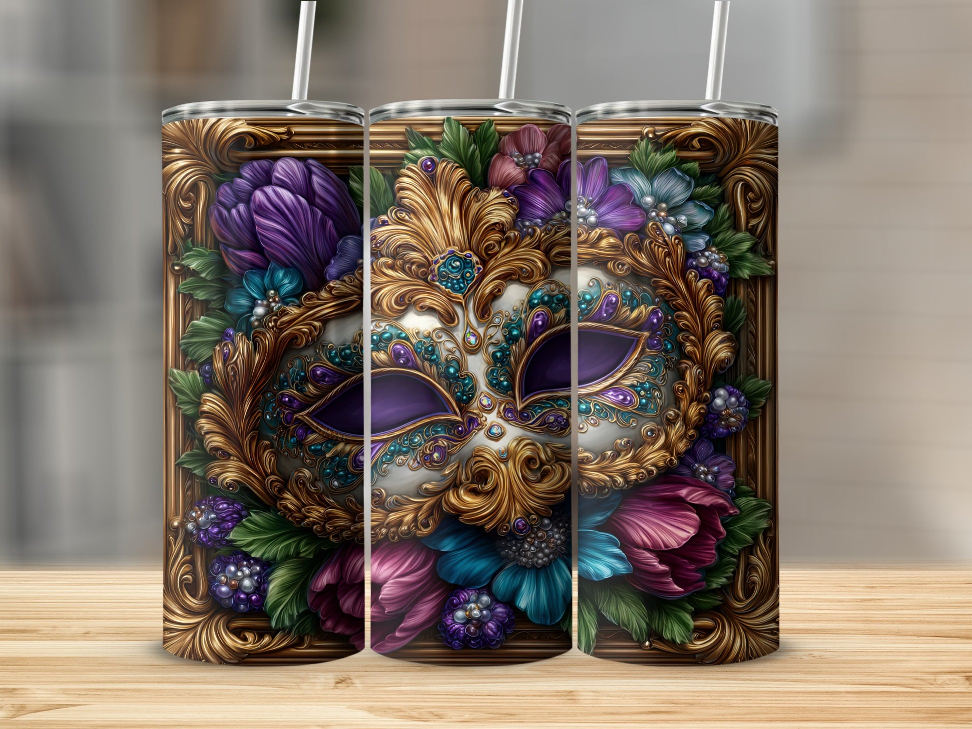 Beautifully Designed Festive Mask with Flowers Tumbler