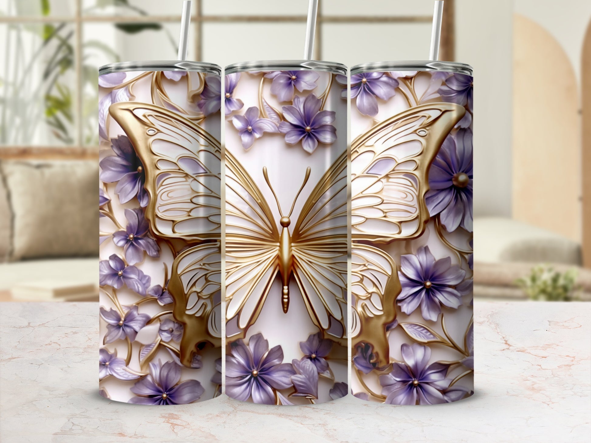 Golden Butterfly Purple Flower Elegant Tumbler product type