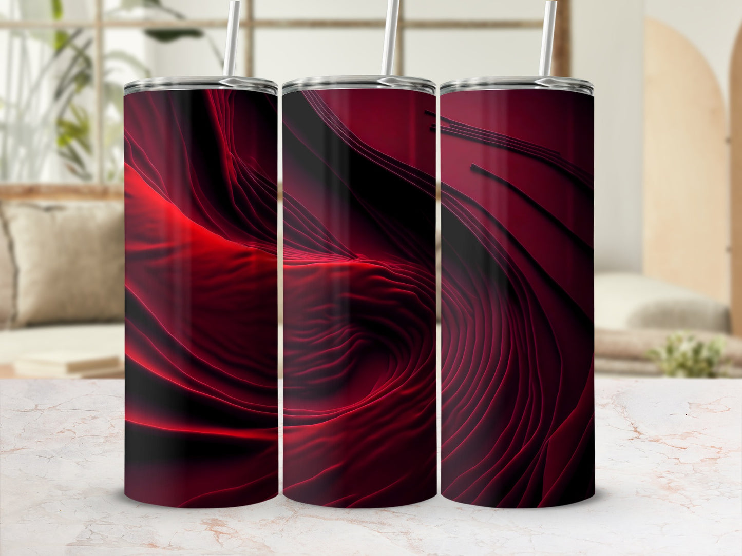 Deep Red Black Dynamic Abstract Swirl Tumbler product type