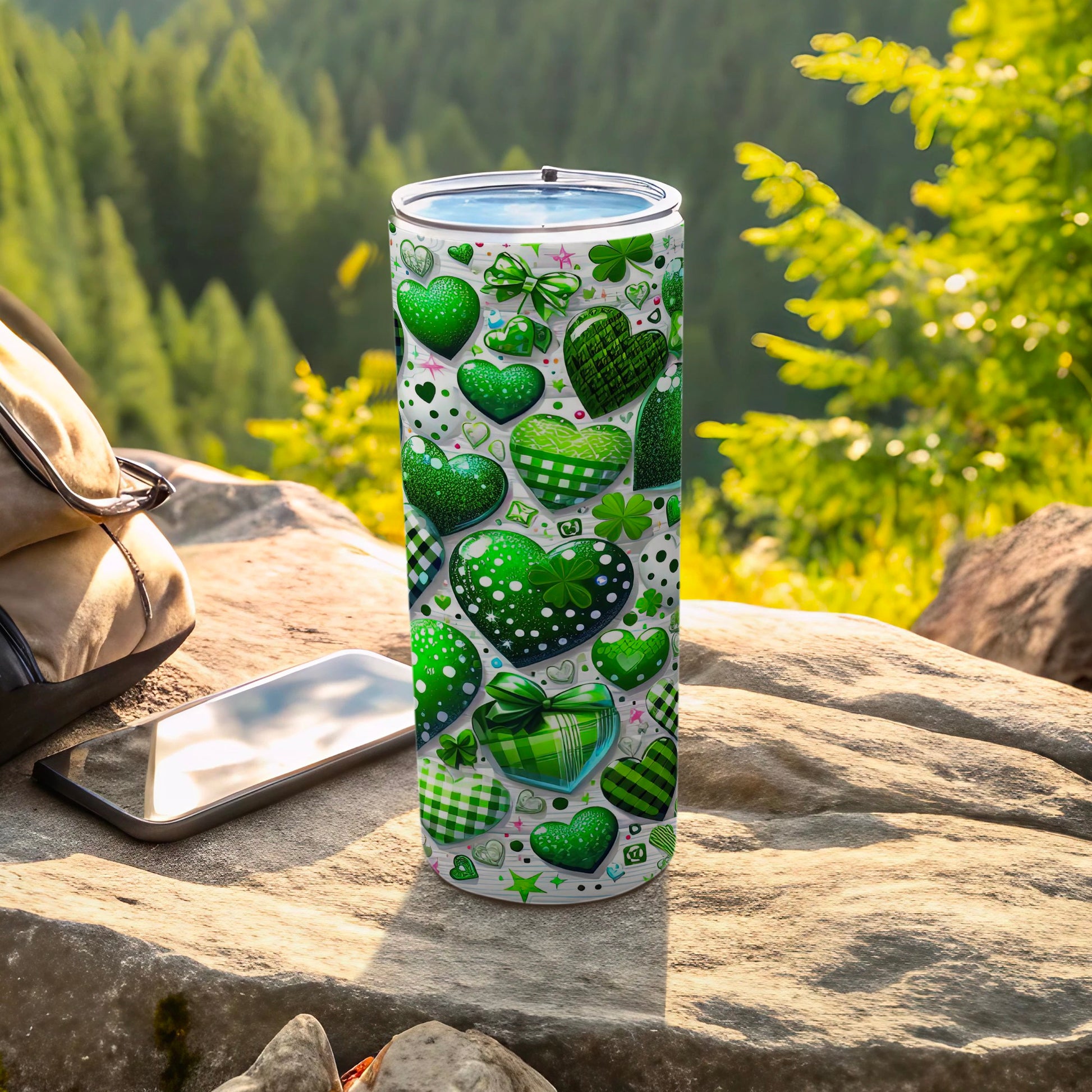 Green Heart Shamrock Plaid Pattern Tumbler product type