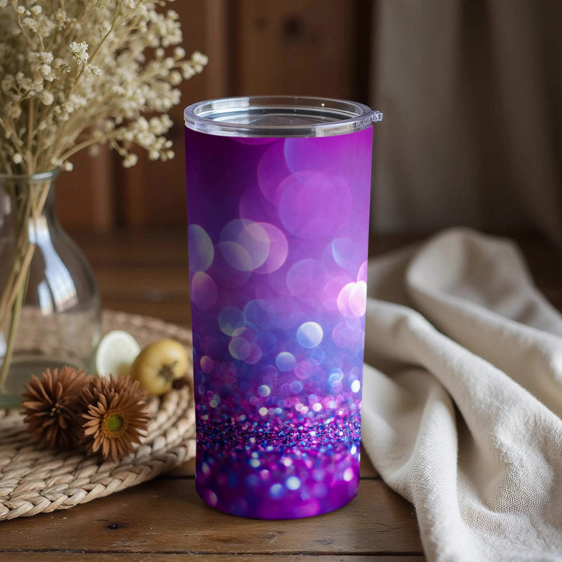 Purple Glitter and Bokeh Design Tumbler Product