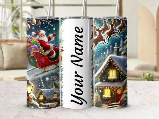 Personalized Christmas Santa Claus Reindeer Name tumbler