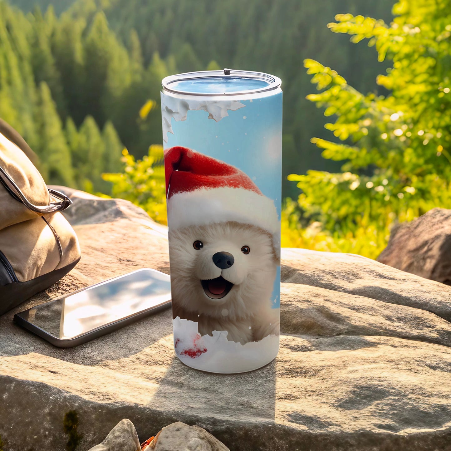 Cute Polar Bear with Santa Hat Insulated Tumbler