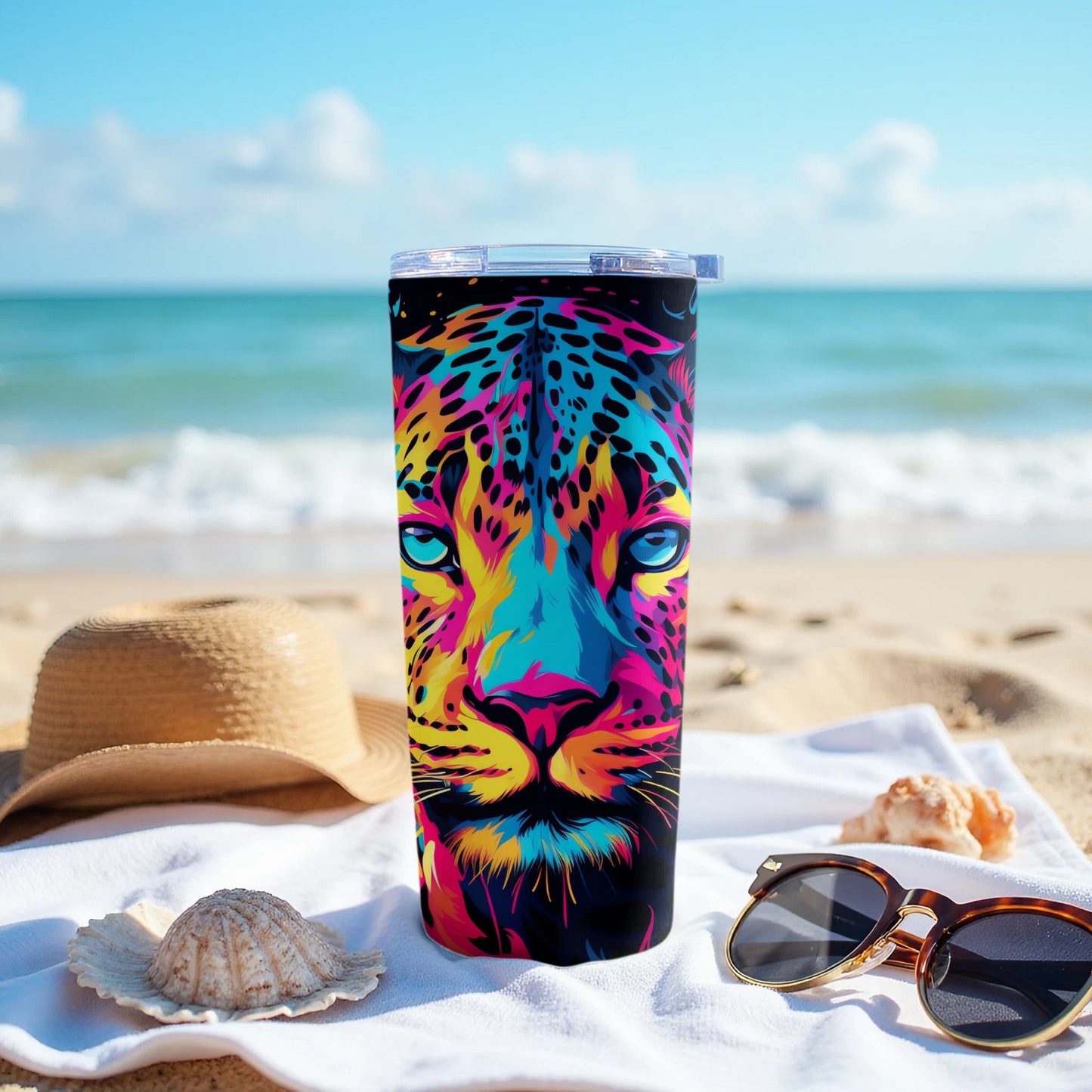 Vibrant Colorful Leopard Face Animal Design Tumbler product type